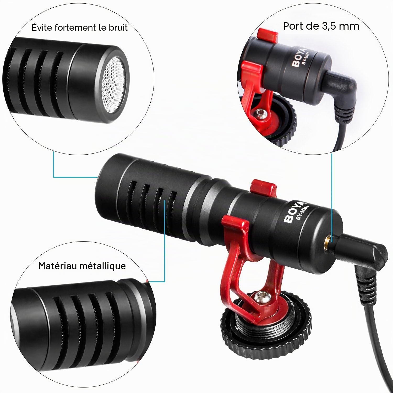 BOYA by-MM1 Microphone pour Appareil Photo, Microphone vidéo Compact Universel avec Amortisseur Professionnel à condensateur pour DSLR, caméscope, iPhone, Smartphones Android, Mac, Tablette