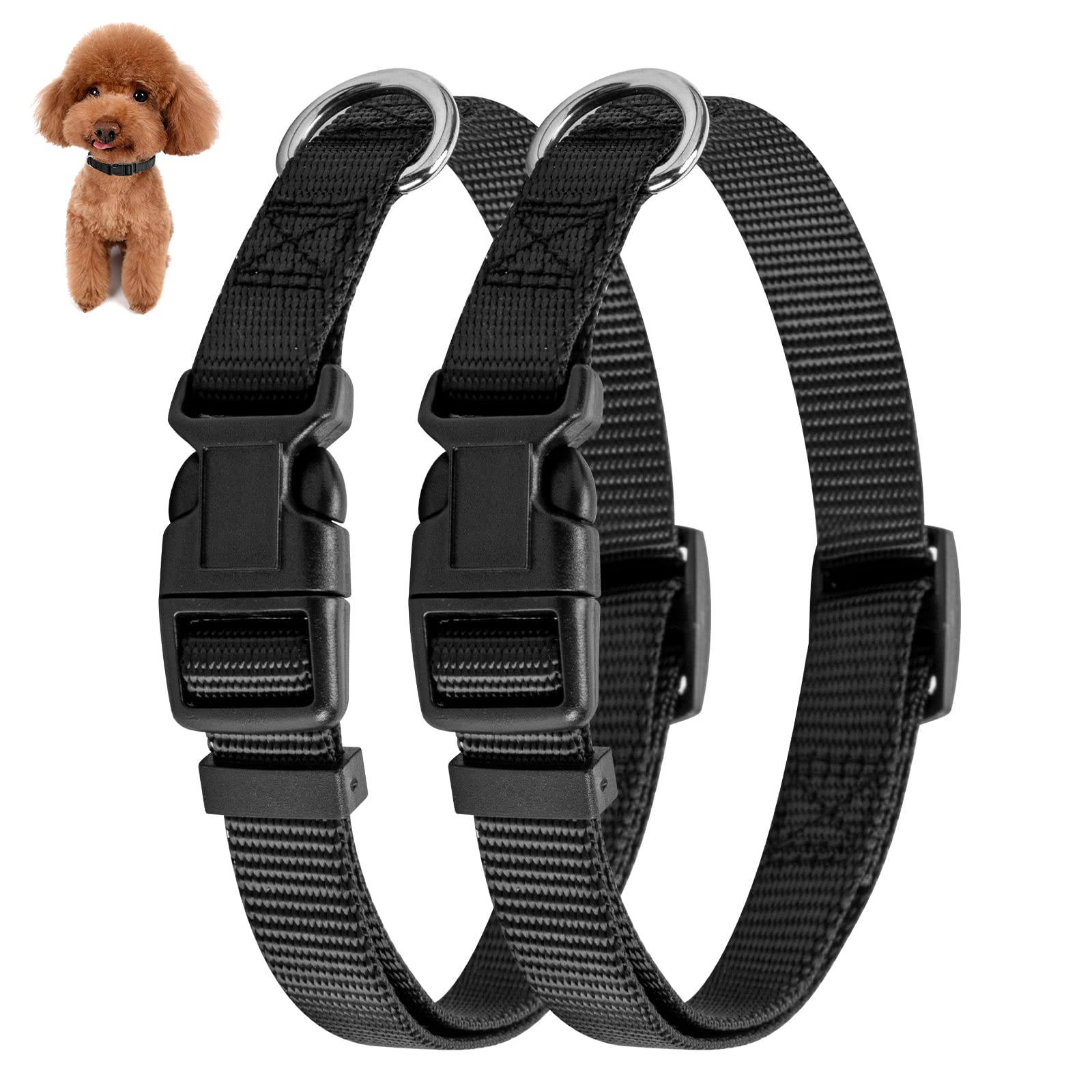 PuppyDoggy Adjustable Dog Collar Black Nylon Dog Collar Martingale Collar for Dogs with Quick Release Buckle Classic Pet Collar for Small Medium Large Dogs (Small 2 Pack, Black)