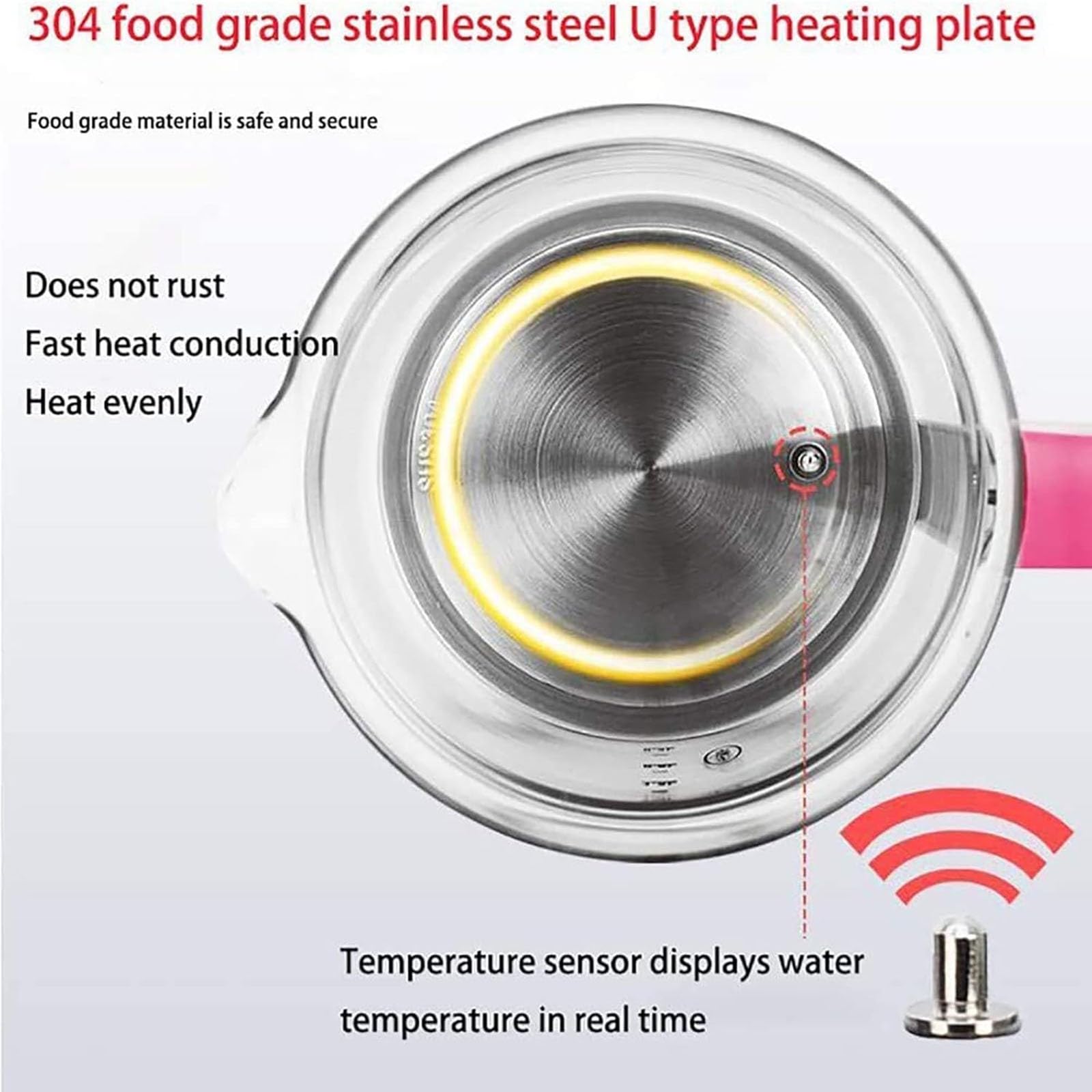 Hervidor de Agua eléctrico de 1,8 l, Tetera de Cristal, Tetera multifunción, Tetera eléctrica de Cristal con Espesamiento automático, Color Rosa