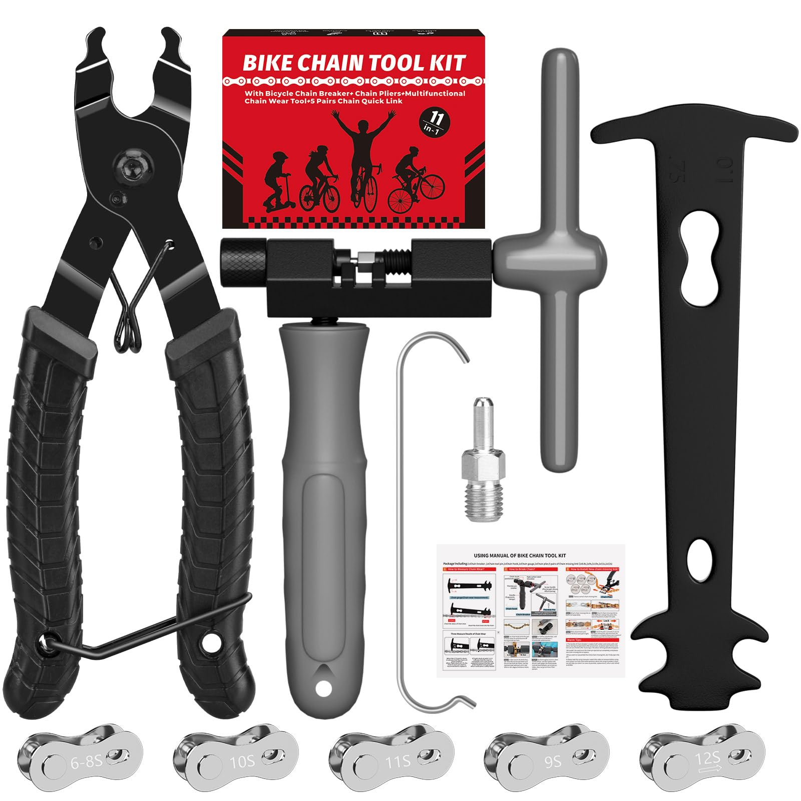 ytorgr Kettennieter Fahrrad, Fahrradkette Werkzeug Kettennieter und Kettenschloss Zange 5 Paar 6-12 Fach Fahrradketten Nieten Reparatur Set