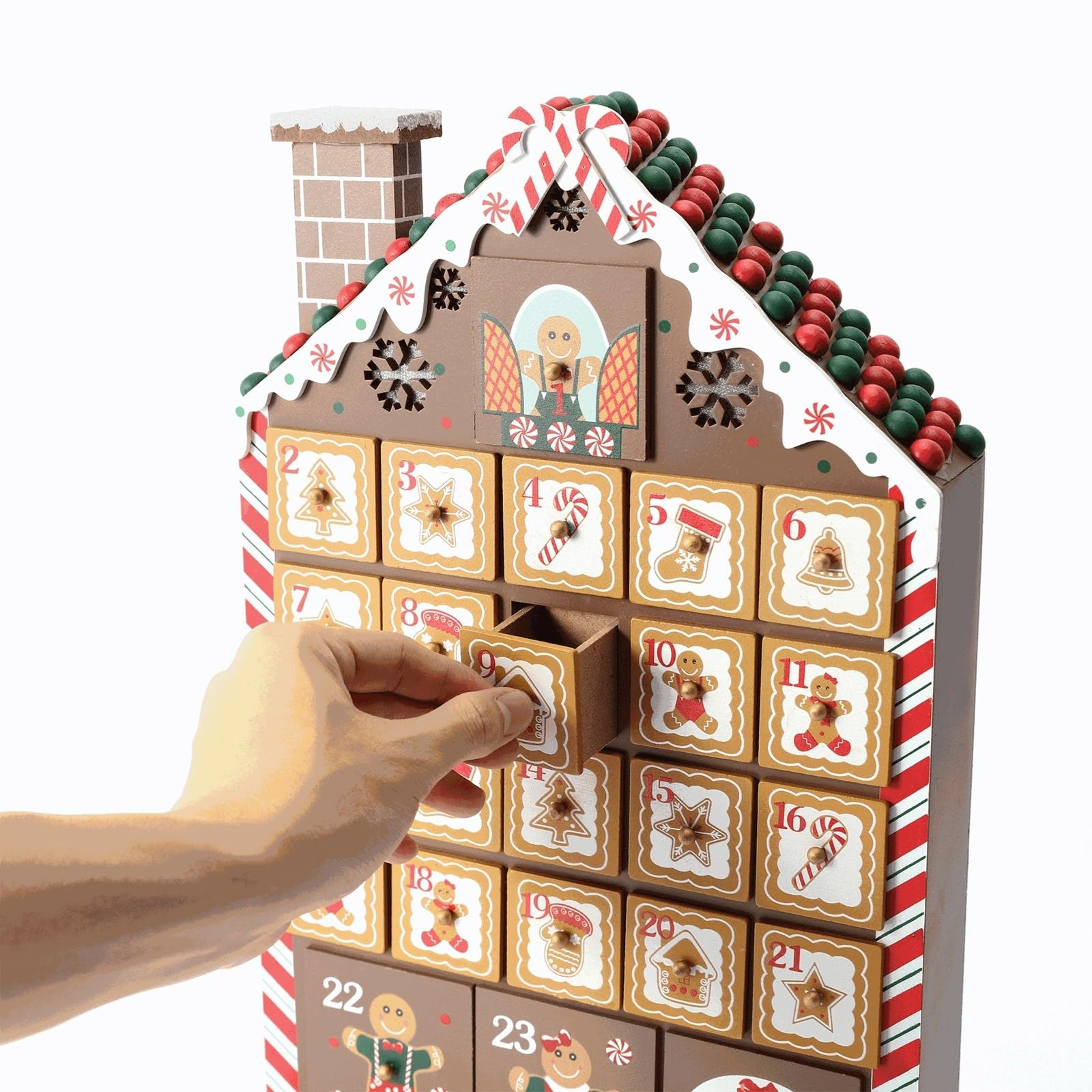 Calendario de Adviento de madera para dulces, joyería, forma de casa, calendario de Adviento de Navidad para niños y adultos, regalo sorpresas, decoración de casa de pastel de jengibre