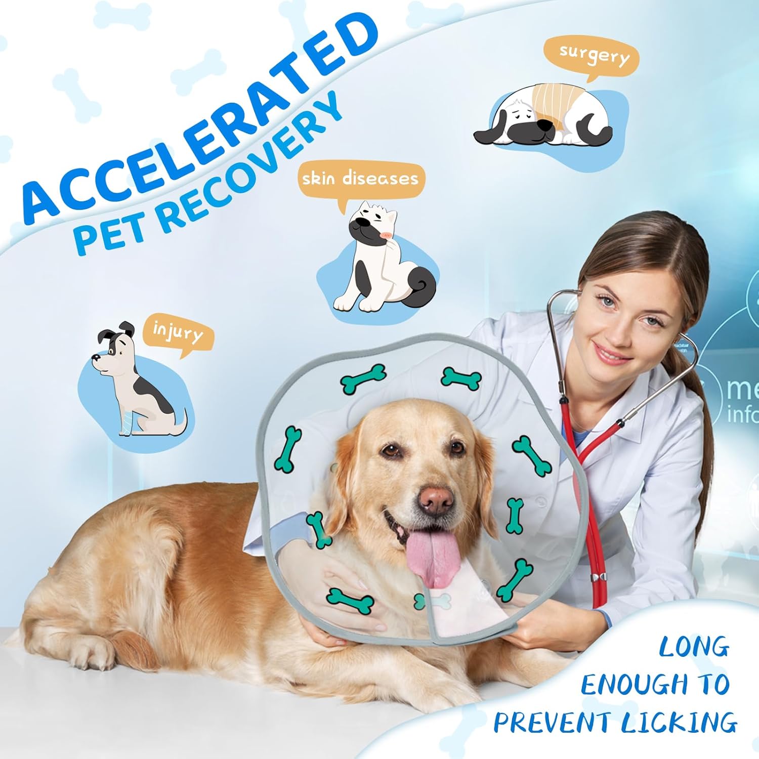 Dog Cone After Surgery - Soft, Comfortable, Adjustable Recovery Collar for Large, Medium, Small Dogs - Stop Licking with Soft Protect Edge (Bone, XL)