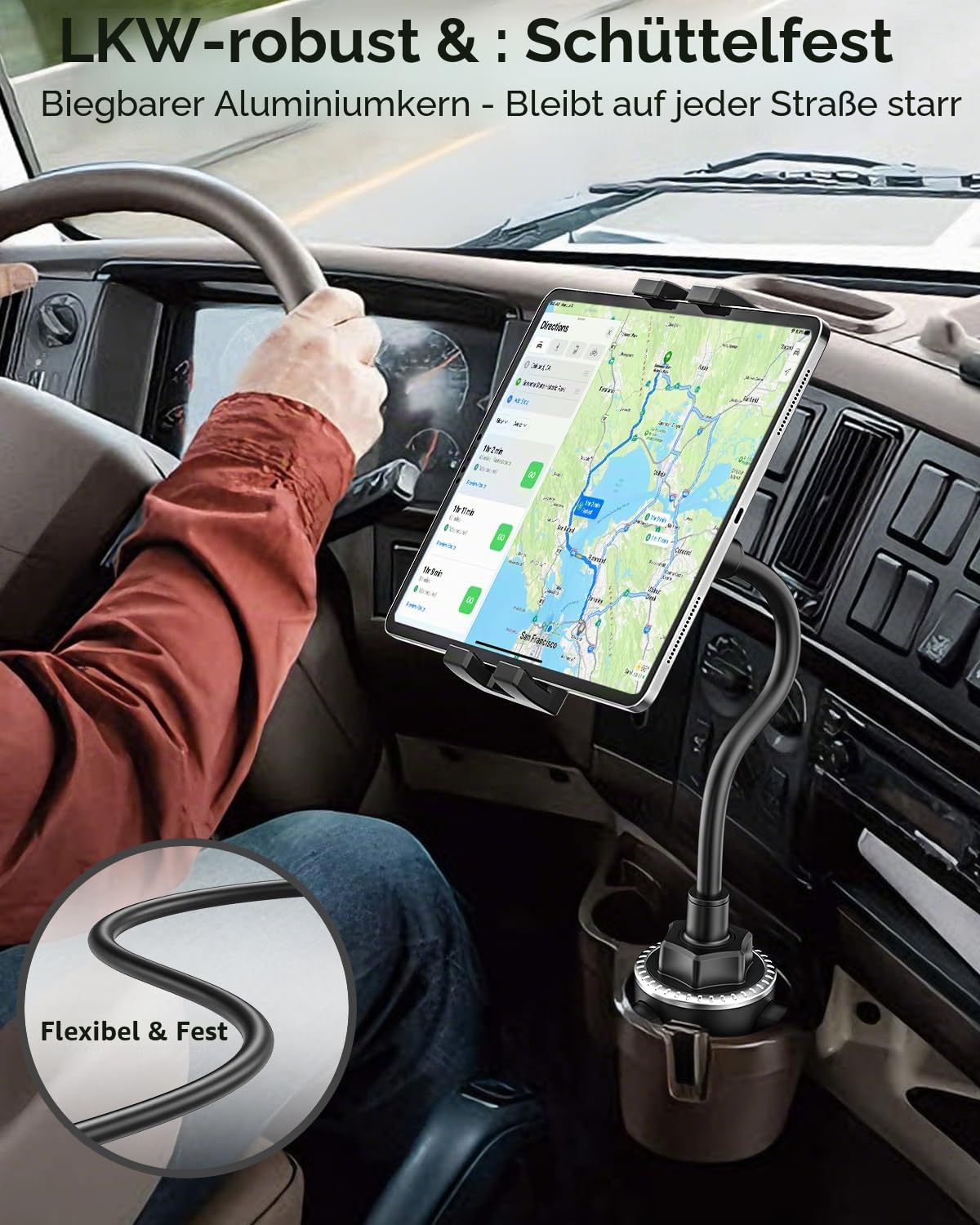 Schwanenhals Auto Tablet Getränkehalter, woleyi Universal Tablet Getränkehalter für Auto, LKW, Laufband, Golfwagen, für iPad Pro 12.9 Air Mini, Galaxy Tabs, iPhone Mehr 4-13" Handy und Tablets