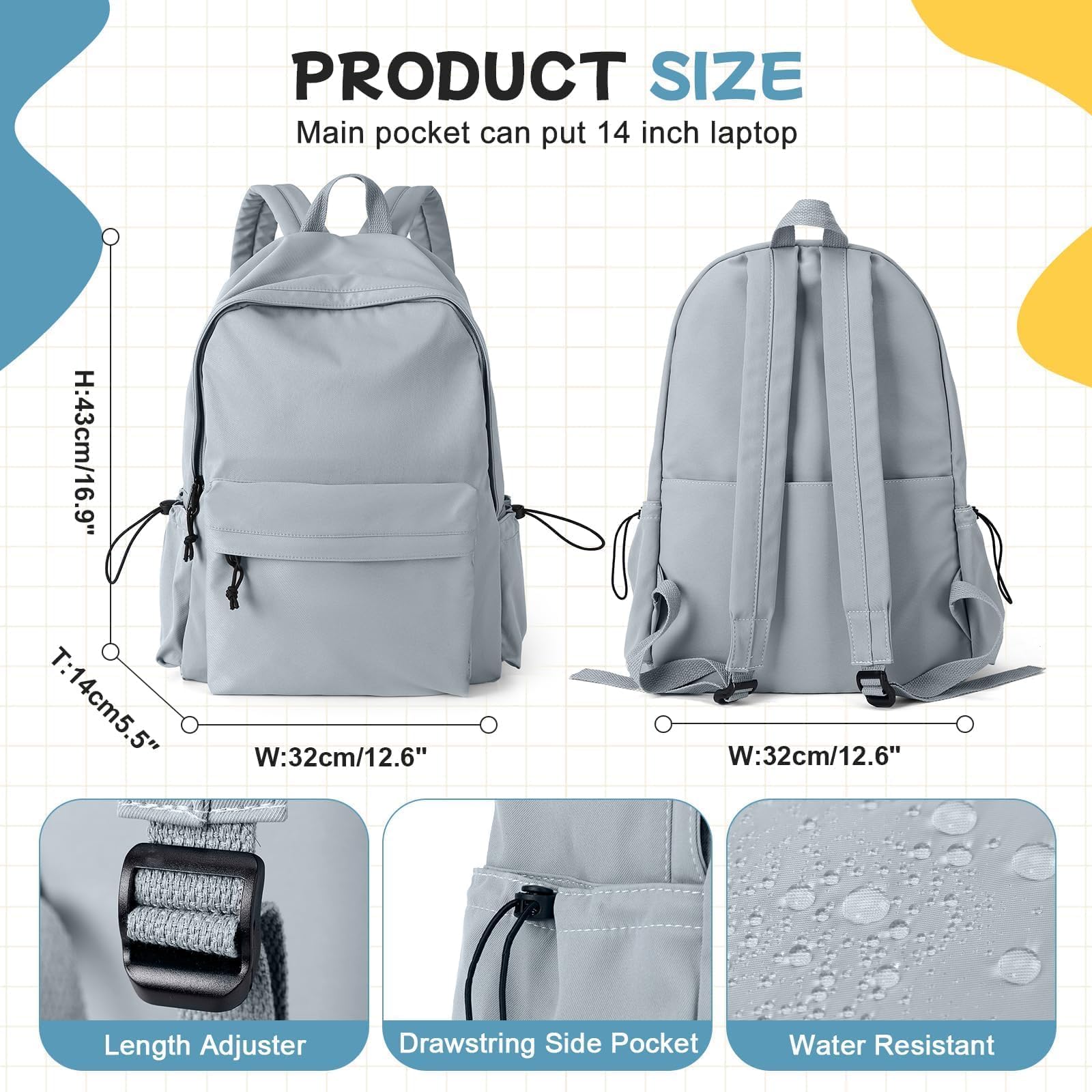 HYC00 Zaino Scuola Superiore Ragazza,Zaino da Scuola Media Ragazzo Zaino Università Leggero Resistente all'acqua College Casual Daypacks, Zaino PC 14 Pollici Zaini Scuola Cartella Adolescente
