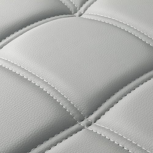 Miniatura 8 de Leopard Taburetes de bar ajustables con reposabrazos, respaldo cuadrado, doble costura giratoria con taburete trasero, juego de 2 (gris claro) gris