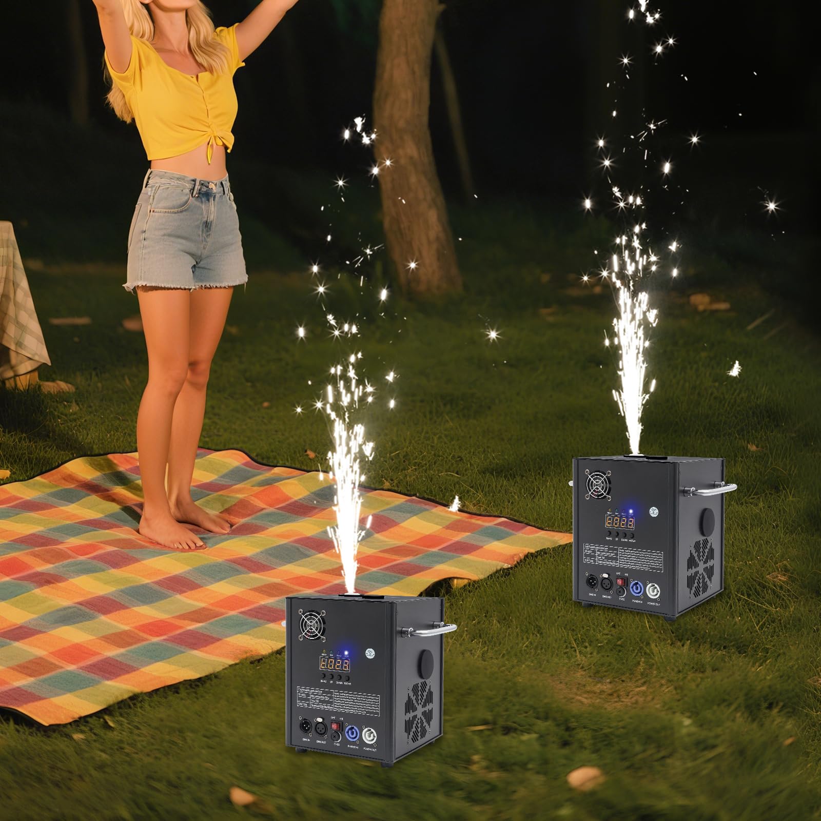 2 pcs Pyrotechnikmaschinen 750W DMX Cold Spark Maschine mit Fernbedienung, Funkenhöhe 4m, Bühneneffekt Funke Feuerwerk Maschine, Feuerwerksmaschine für Party,Weihnachten, Hochzeit, DJ Bühneneffekt