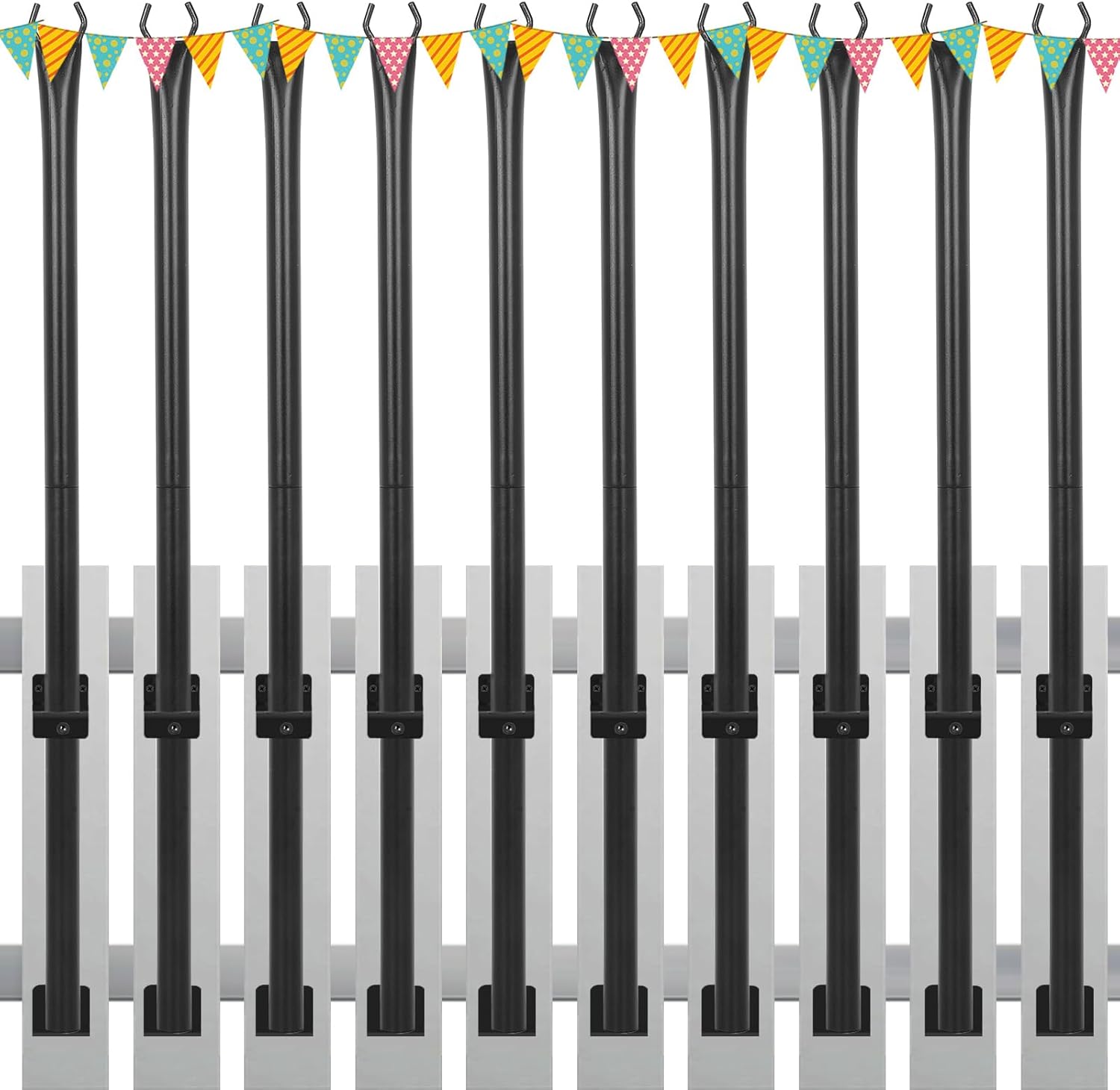 FAHKNS 8 Pack 5FT String Light Poles for Deck, Outdoor Metal Deck Light Poles with Fixing Clips, Hanging Light Poles for Patio Garden Yard Fence Porch Decor