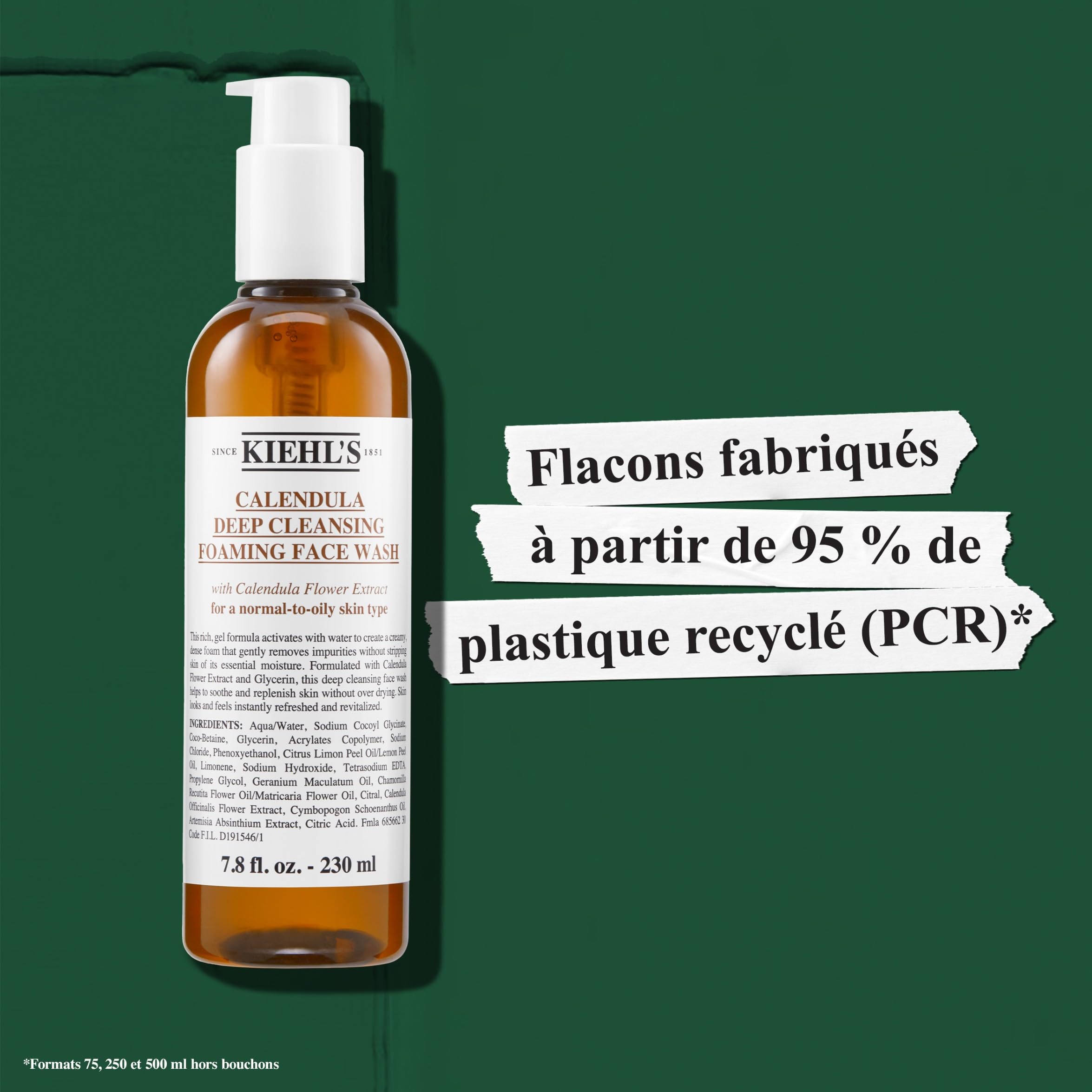 Kiehl's, Nettoyant Visage au Calendula, Gel Nettoyant Moussant Profond, Élimine les Impuretés et la Saleté, Sans Sulfates, Pour Peau Normale à Grasse