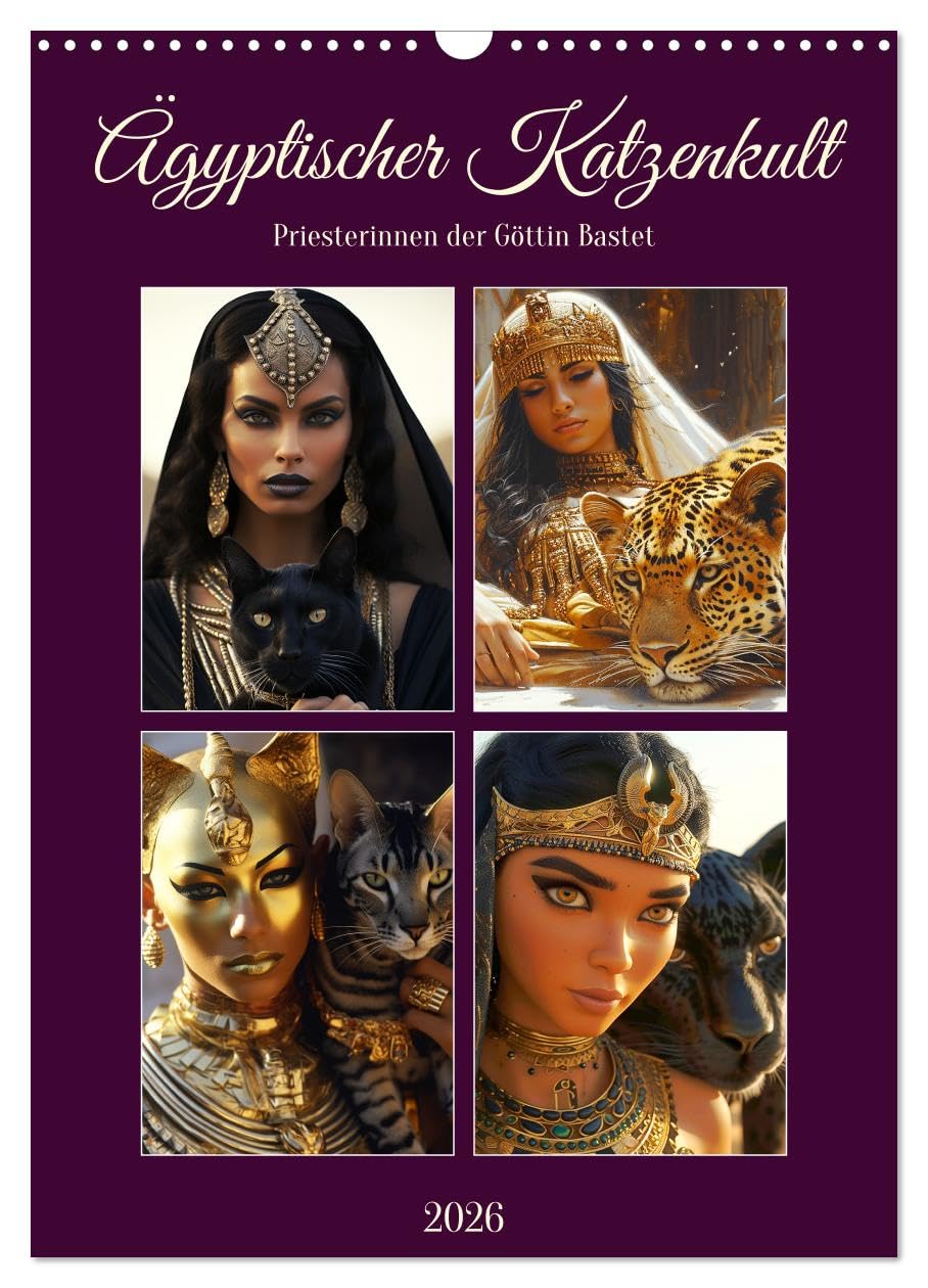 Egyptian cat cult. Priestesses of the goddess Bastet UK-Version (Wall Calendar 2026 DIN A3 Portrait), CALVENDO 12 Month Wall Calendar — image 1