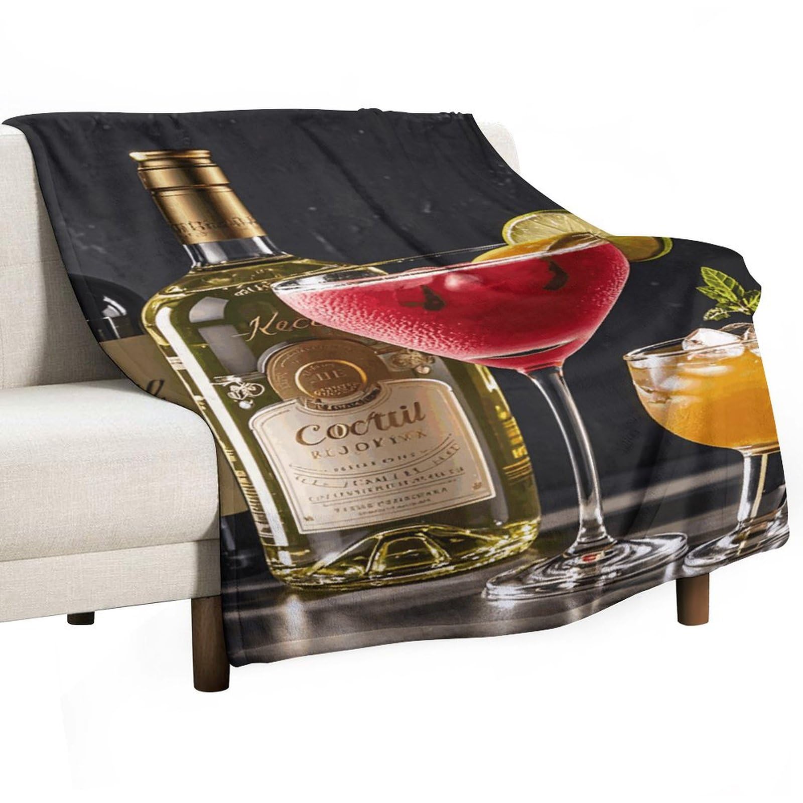Couverture flanelle légère et isolante motif verres à cocktail