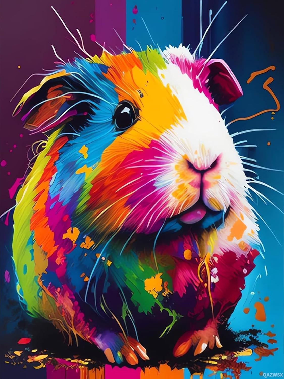 QAZWSX Diamond Painting Kits DIY Colorful Guinea Pig Diamond Painting Full Round Drill Sticks, 5D Stress Relief Handmade Gifts and Beginners Bathroom Decor Wall Decor 12x16 Inch