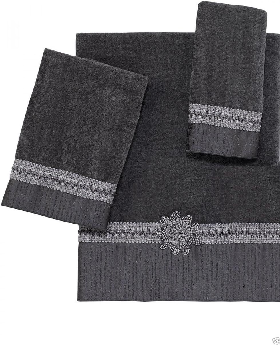 Avanti Linens Braided Medallion Graphite Grey 3 Piece Towel Set, One Bath Towel, One Hand Towel and One Fingertip Towel