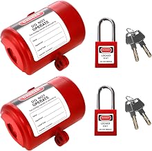 Jucoan 2 Pack Electrial Plug Lock for Lockout Tagout, OSHA Compliant Electrical Plug Lockout Tagout Device for 110V & 220V Plugs, with 2 Safety Padlocks with Key for Home Factory, 4 x 2.5 Inch Medium