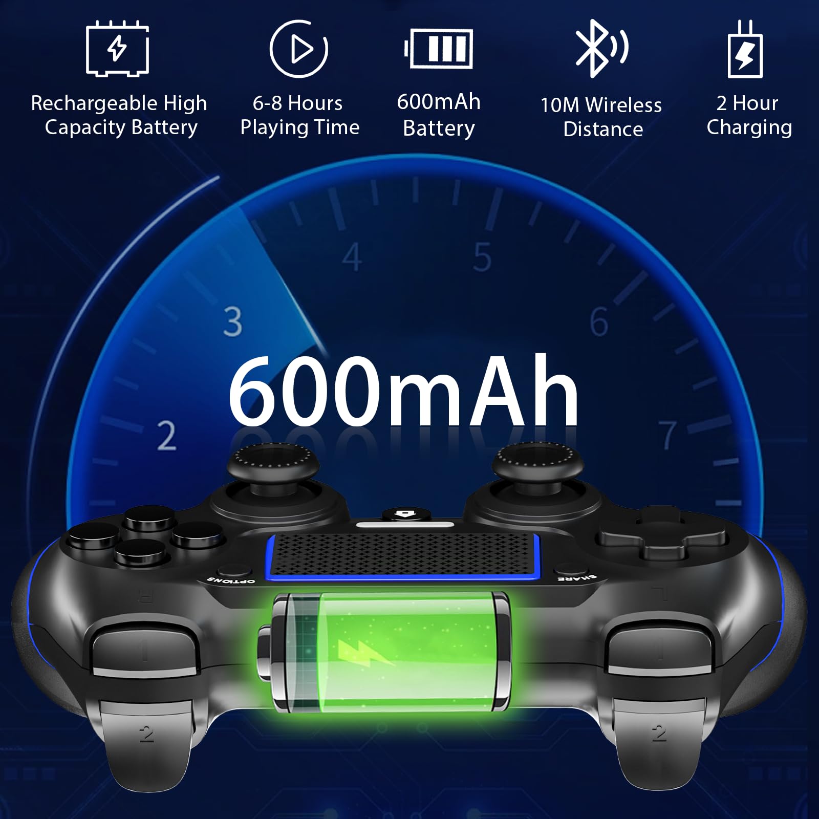 RCCBOOST REKBOO Manette pour PS4 Sans Fil, Manette Joystick Gamepad pour PS4/Slim/Pro avec Double Moteur Vibration, 600mah Batterie,Touch Panel, 3.5mm Audio Jack Speaker (Bleu)
