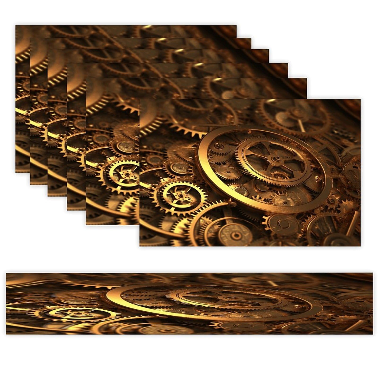 Cool Steampunk Gears Placemats Set of 7 Exquisite Linen Table Mat Seven Piece Set Includes 13"x71" Fashion Table Runner and 12"x18" Place Mat Decor for Kitchen Dining Room