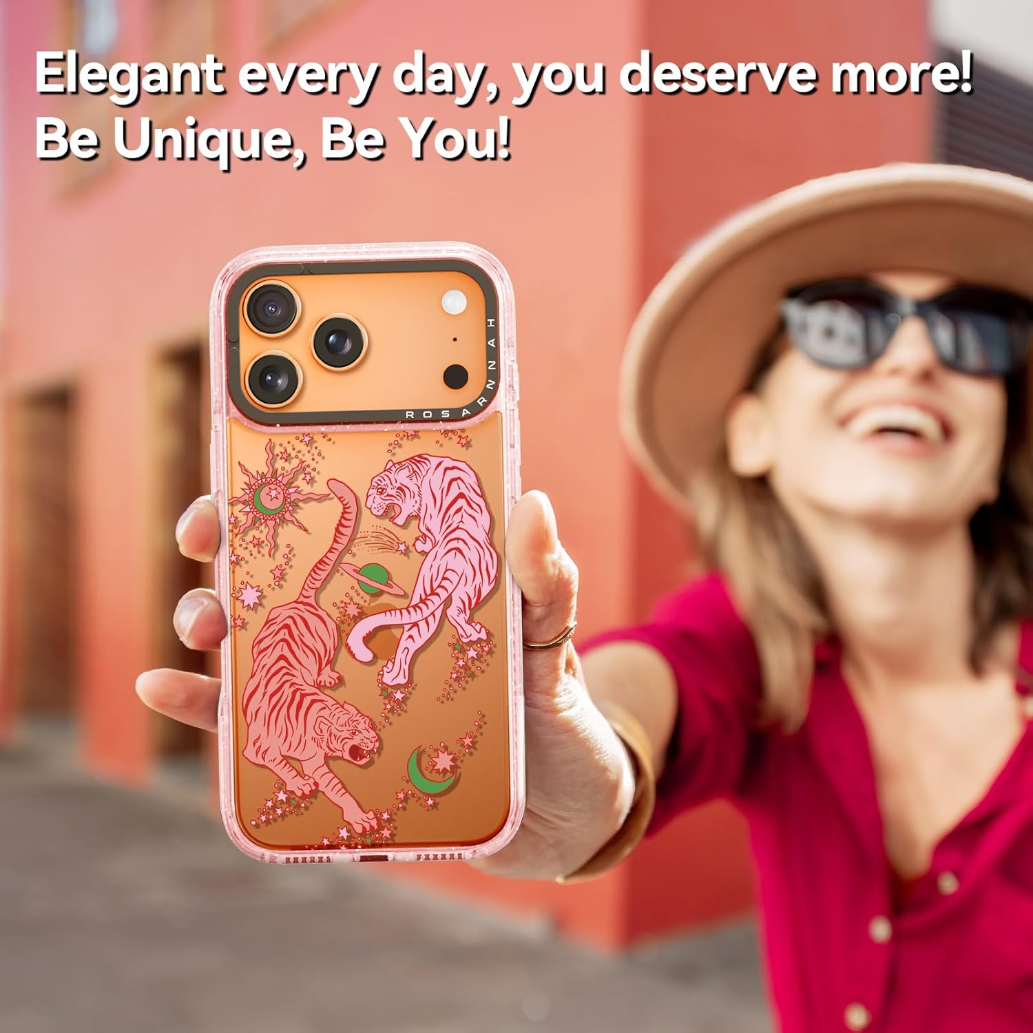 Rosarnnah for iPhone 17 Pro Max Case Cute - Durable Shockproof 6.6 ft Drop Impact Phone Case - Funny Tiger Design (6.9") Glitter Pink