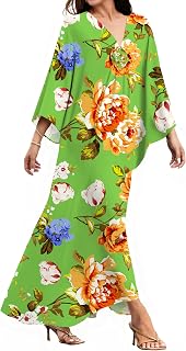Kaftan Dresses for Women, V Neck Moo Moos Colorful Print Cover Ups Caftan Beach Dresses for Swimwear