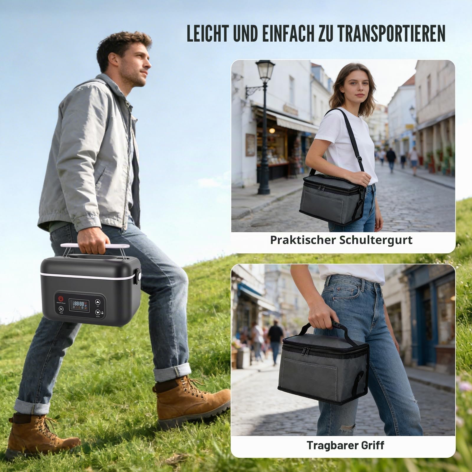 Elektrische Lunchbox mit 100W Rundum-Heizung, 24000mAh Akku, Temperatursteuerung (80–105°C), Timer & Warmhaltefunktion, 1300ml Edelstahl-Behälter, auslaufsicher – Ideal für Arbeit, Baustelle, Büro