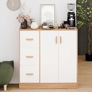 Kitchen Buffet Cabinet with Drawer & Doors,Coffee Bar Storage Cabinet, Utility Kitchen Storage Sideboard, Kitchen Pantry Cabinet Hutch for Kitchen, Dining Room, Living Room White