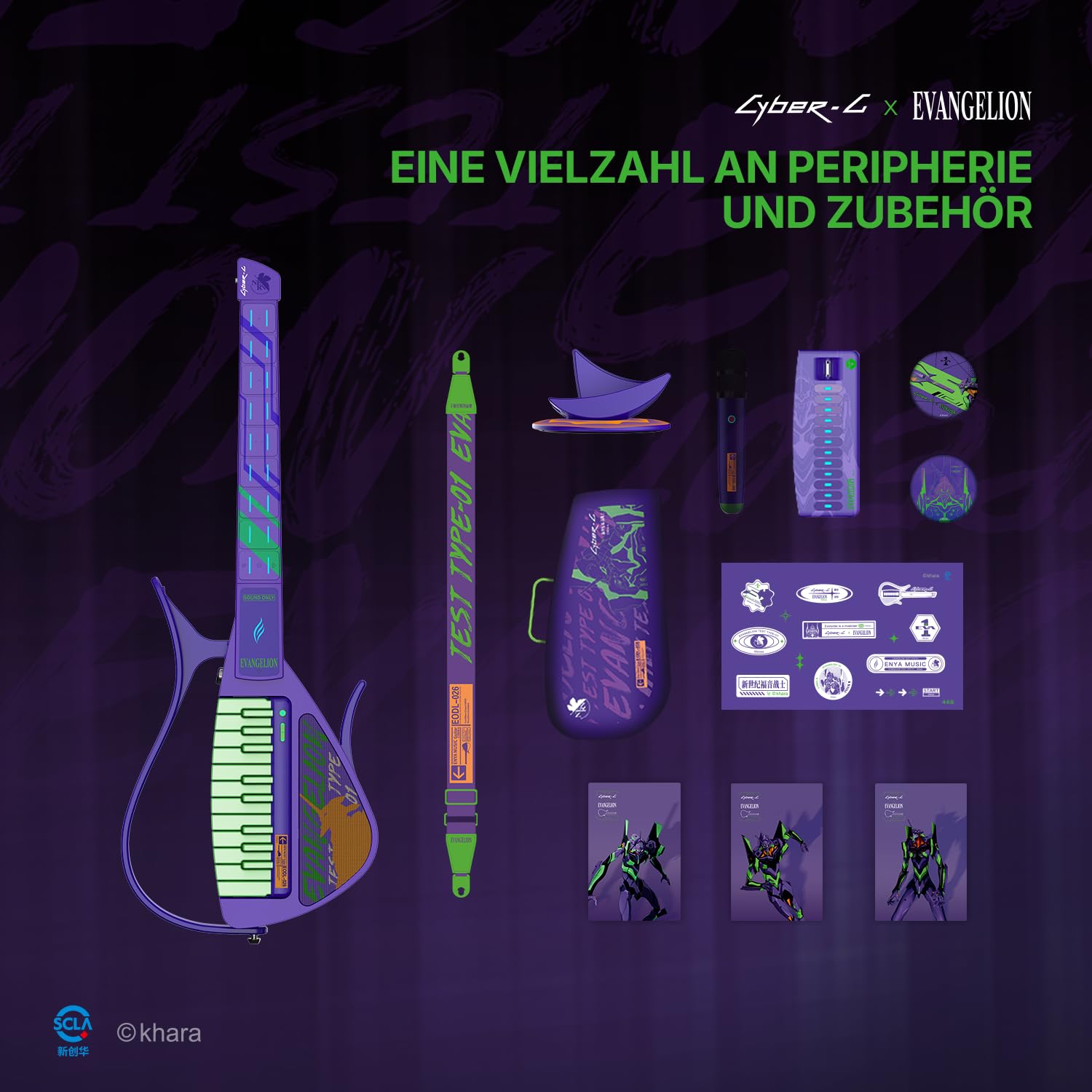 Enya CYBER-G Smart E-Gitarre – Offizielle Evangelion Kollaboration, Innovative Saitenlose E- & Akustikgitarre aus Carbonfaser mit App-Learning, Effekten & Bluetooth, Tragbare Reisegitarre