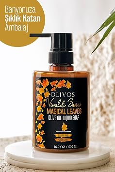 Olivos Vivaldi Serisi Doğal Büyülü Yapraklar Zeytinyağlı Sıvı Sabun - Bitkisel İçerikli, Doğal Cilt Bakımı, Hassas Ciltler İçin İdeal, 500 ml | Yoğun Nemlendirme ve Yumuşaklık (Büyülü Yapraklar)