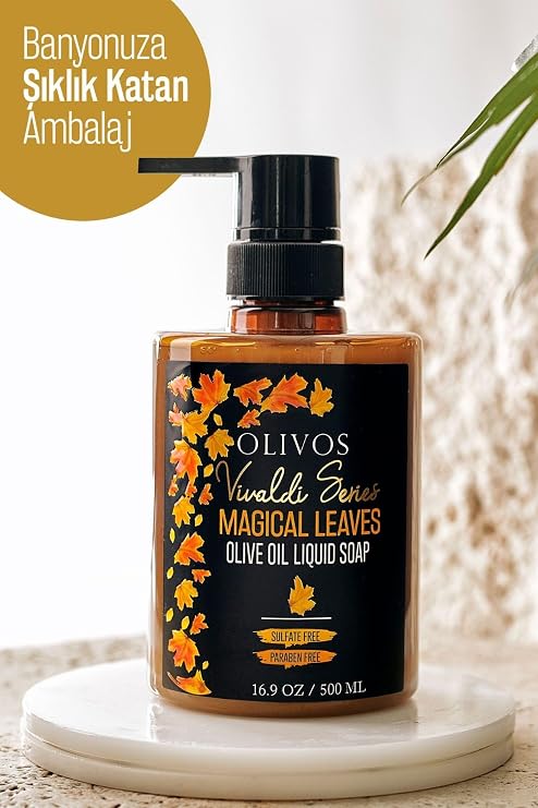 Olivos Vivaldi Serisi Doğal Büyülü Yapraklar Zeytinyağlı Sıvı Sabun - Bitkisel İçerikli, Doğal Cilt Bakımı, Hassas Ciltler İçin İdeal, 500 ml | Yoğun Nemlendirme ve Yumuşaklık (Büyülü Yapraklar)