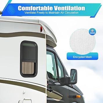 RV Tempered Glass Window, 12 W x 22 H With Screen, Vertical Slide Trailer With Trim Rings Replacement for Camper/RV and Windshield Curtains