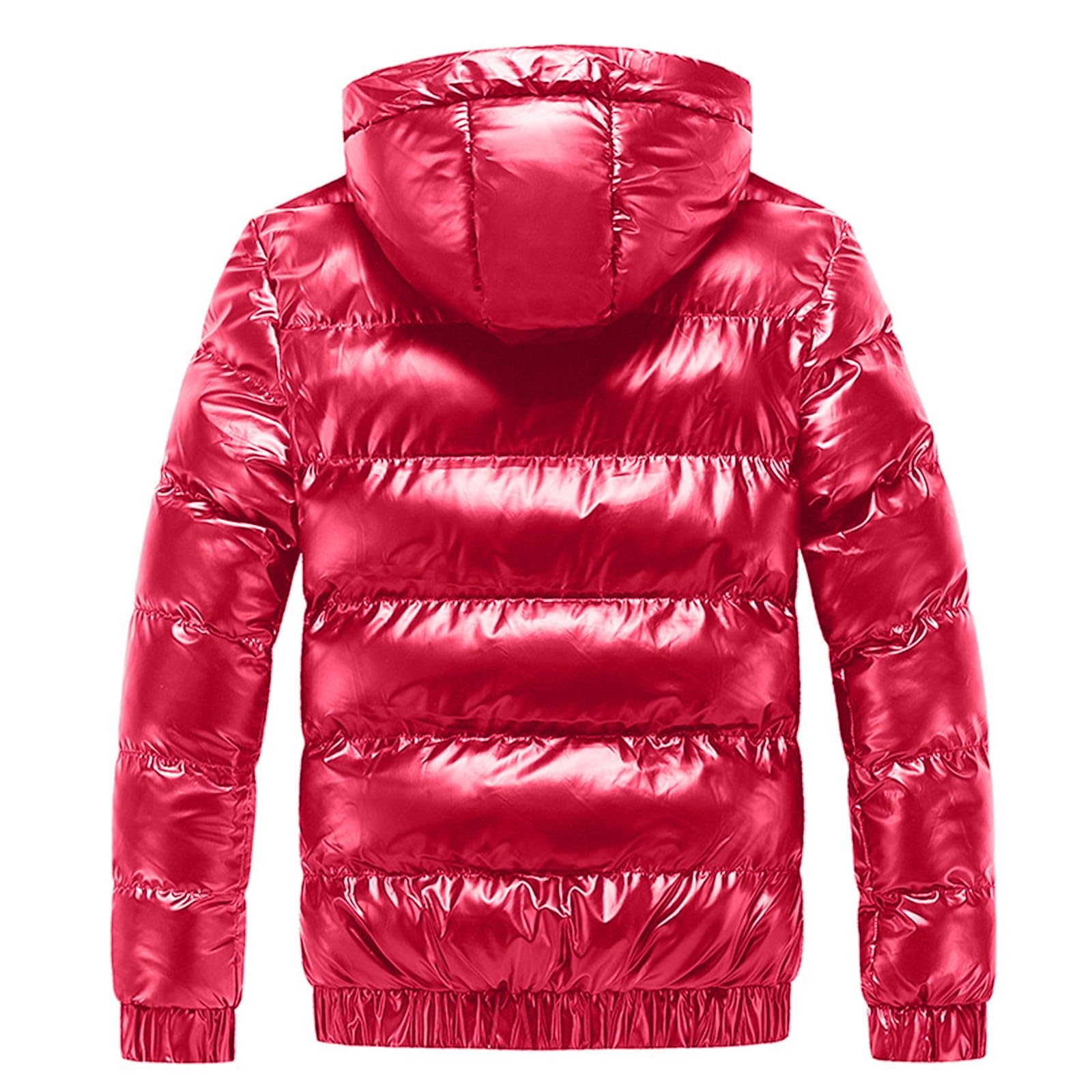 Generisch Doudoune brillante pour homme avec col montant Veste thermique Parka chaude Manteau à capuche en métal brillant Veste d'hiver d'hiver épaisse à manches longues Manteau d'hiver avec fermeture