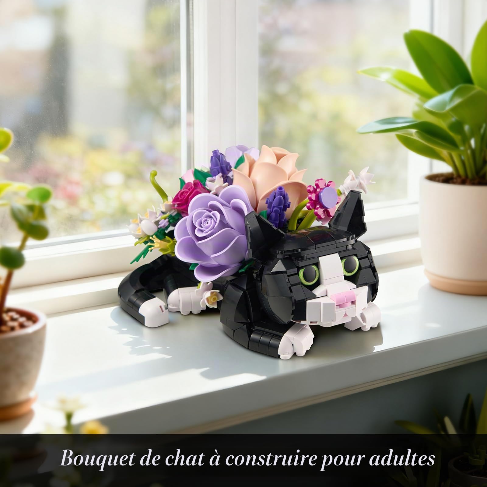Botanical Bouquet de roses pour chat,Blocs de construction pour fleurs | succulentes,Pot de plantes pour chat,Décoration créative pour plantes et animaux,Noël Jouet en blocs de construction