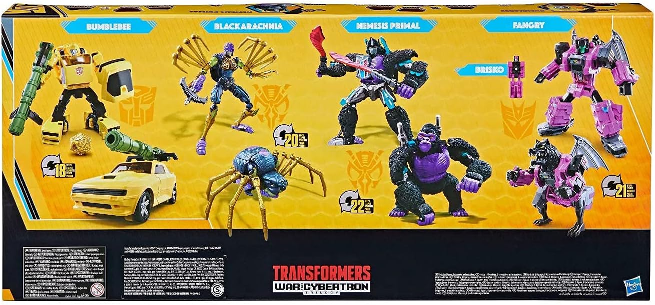 Transformers Buzzworthy Bumblebee - War for Cybertron Worlds Collide 4-Pack with Nemesis Primal, Fangry, Bumblebee, and Blackarachnia