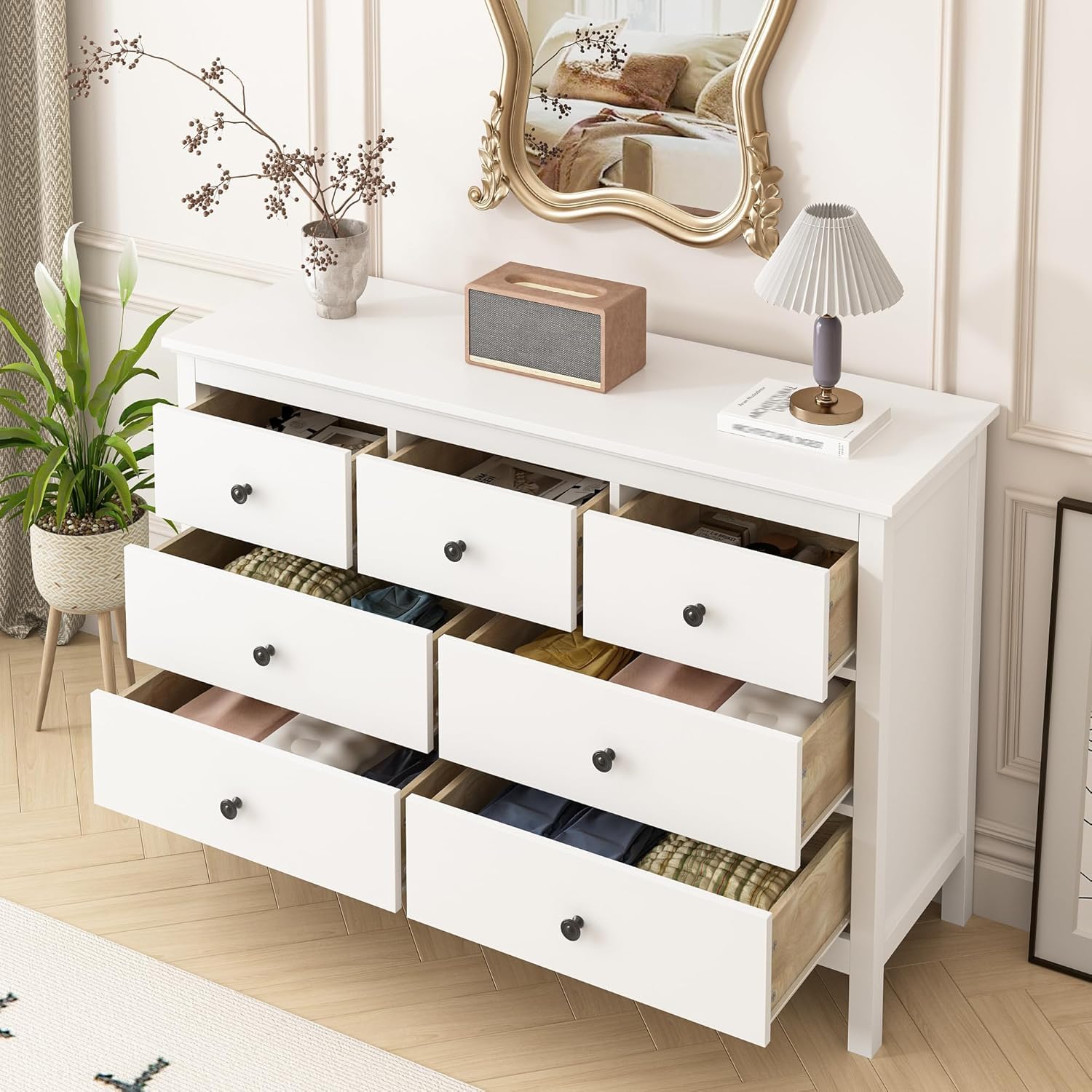white dresser with black handles Walsunny 9 Drawer Double Dresser Black Wooden Wide Chest of Drawers with Metal Handles Storage Organizer Dresser Nursery Dresser for Living Room