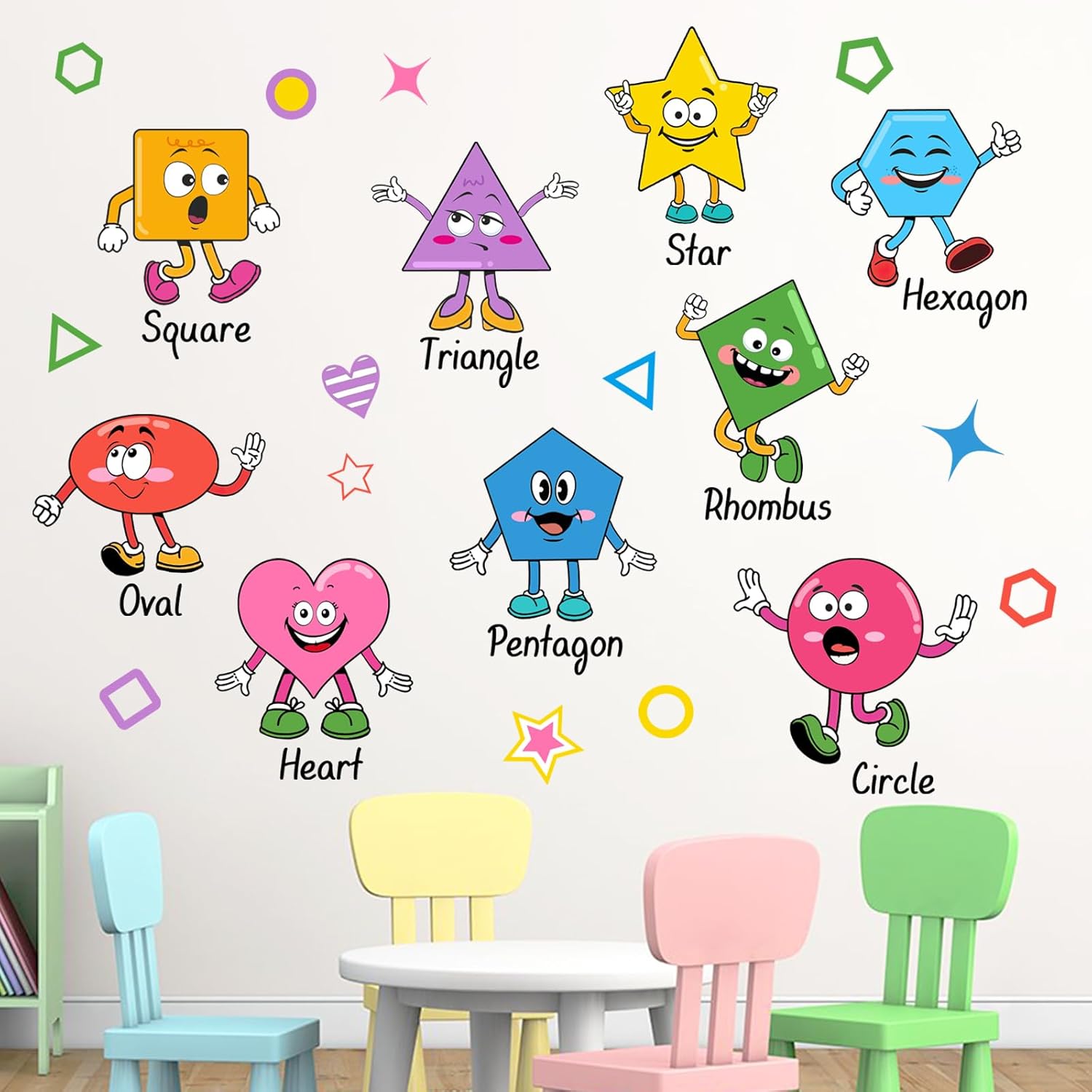 Mfault Kids Shapes Educational Wall Decals Stickers, Colorful Geometry Learning Baby Nursery Decorations Bedroom Art, Funny Boys Girls Toddlers Playroom School Classroom Daycare Library Home Decor