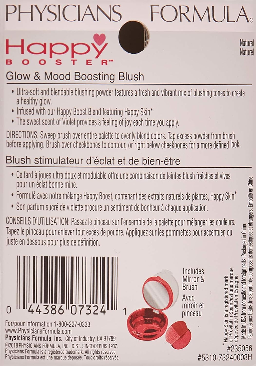 Physicians Formula Happy Booster Glow and Mood Boosting Blush, Natural, 0.24 oz. : Face Blushes : Beauty & Personal Care