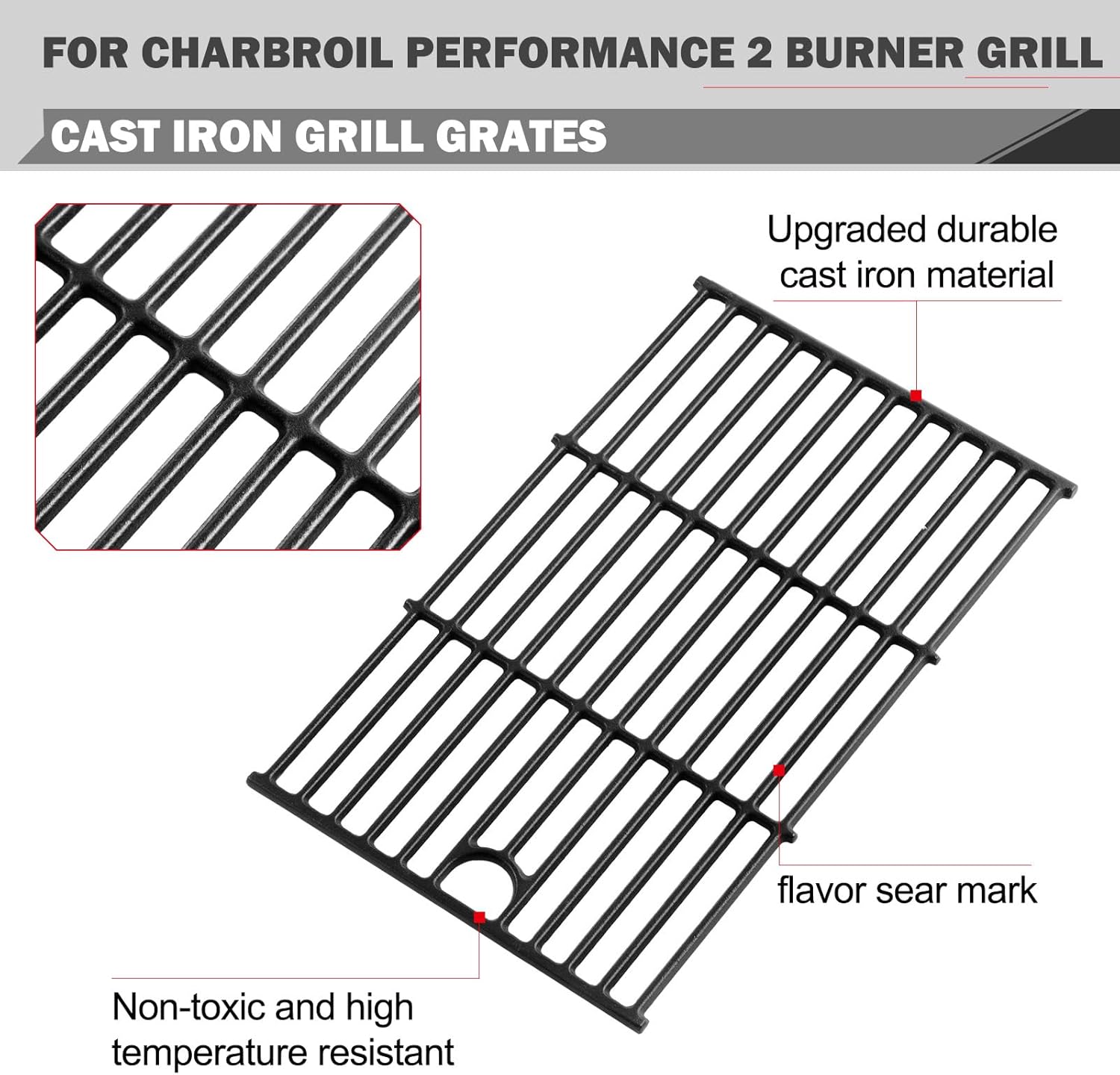 463630021 Grates Replacement for Charbroil Grill Replacement Parts 2 Burner G426-0004-W1 G426-0005-W1 Grill Grates Charbroil Performance Grill Part 463660421 463660021 Cast Iron Cooking Grates 17 Inch