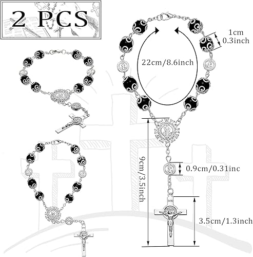 Miniatura 9 de Frienda Rosario de San Benito para automóvil, 2 unidades, rosario para colgar en el espejo retrovisor del automóvil, medalla católica de bendición