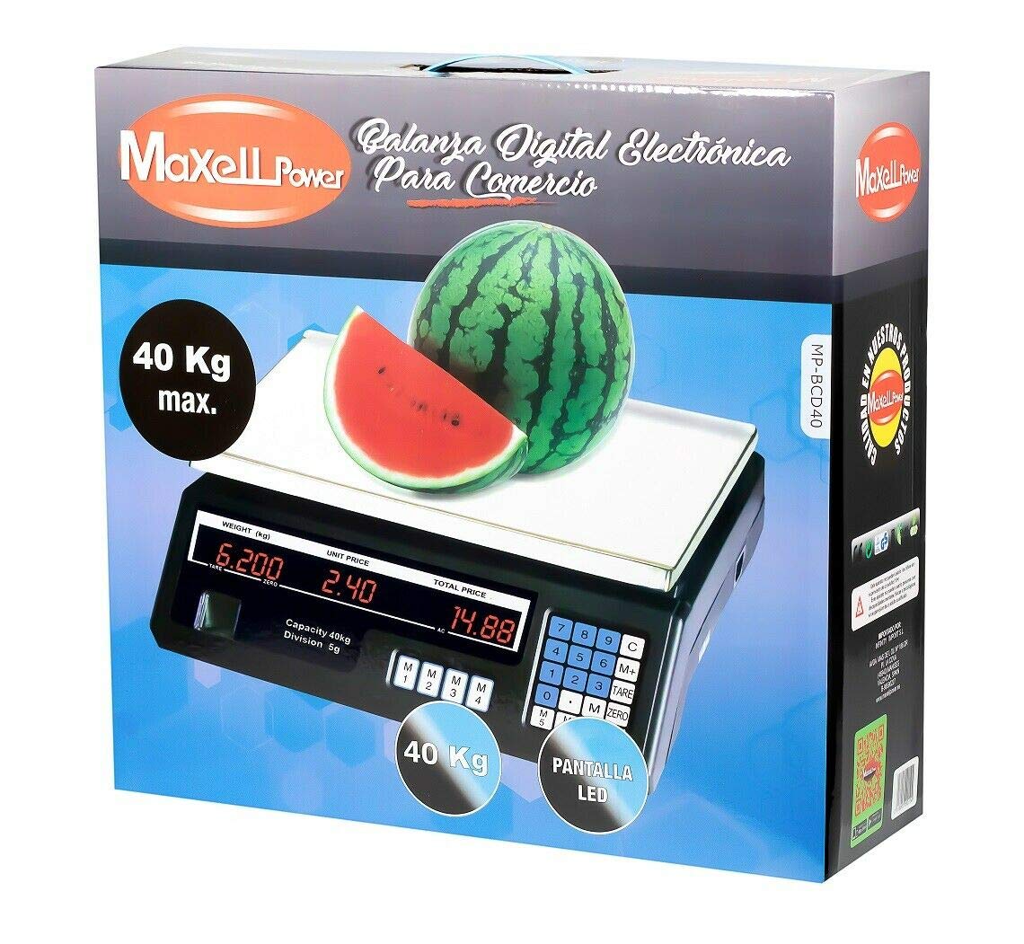 BASCULA DE COMERCIO BALANZA COMERCIAL PARA PESAR FRUTA VERDURA 40KG BATERIA SUMA