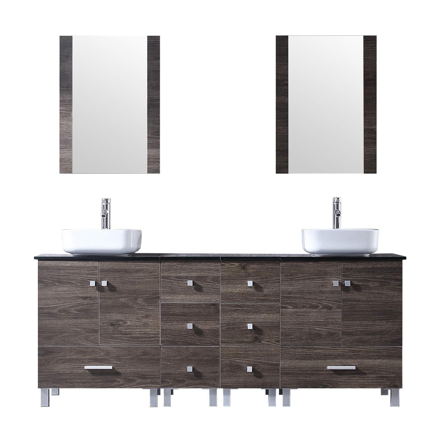 BATHJOY72" Double PLY Wood Bathroom Vanity Cabinet and Ceramic Vessel Sink w/Mirror Combo Faucet