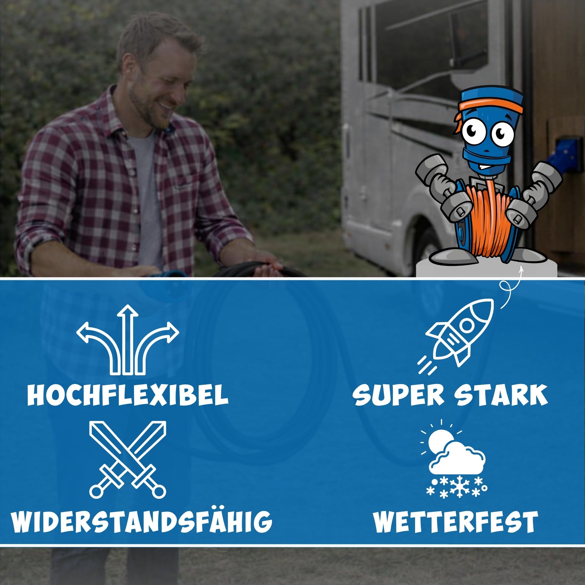 KALLE DAS KABEL CEE Verlängerungskabel 230V H07RN-F 3G 2,5mm² 10 Meter | Camping Wohnwagen Wohnmobil Caravan Landstrom IP44 Außenbereich Winkelkupplung Schutzkappe robust langlebig