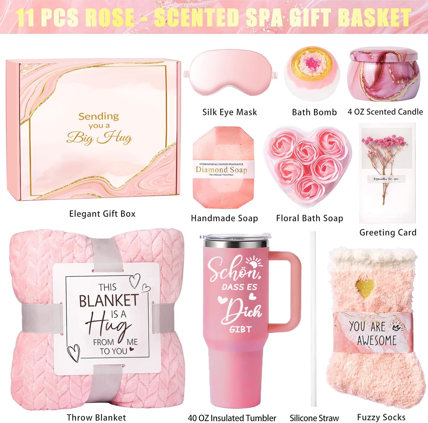 Geschenke für Frauen - Geschenke Set für Beste Freundin | Kuscheldeck Geschenke für Freundin Oma Schwester Ehefrau mit 40 OZ Edeltahl Weinbecher als Geburtstagsgeschenk