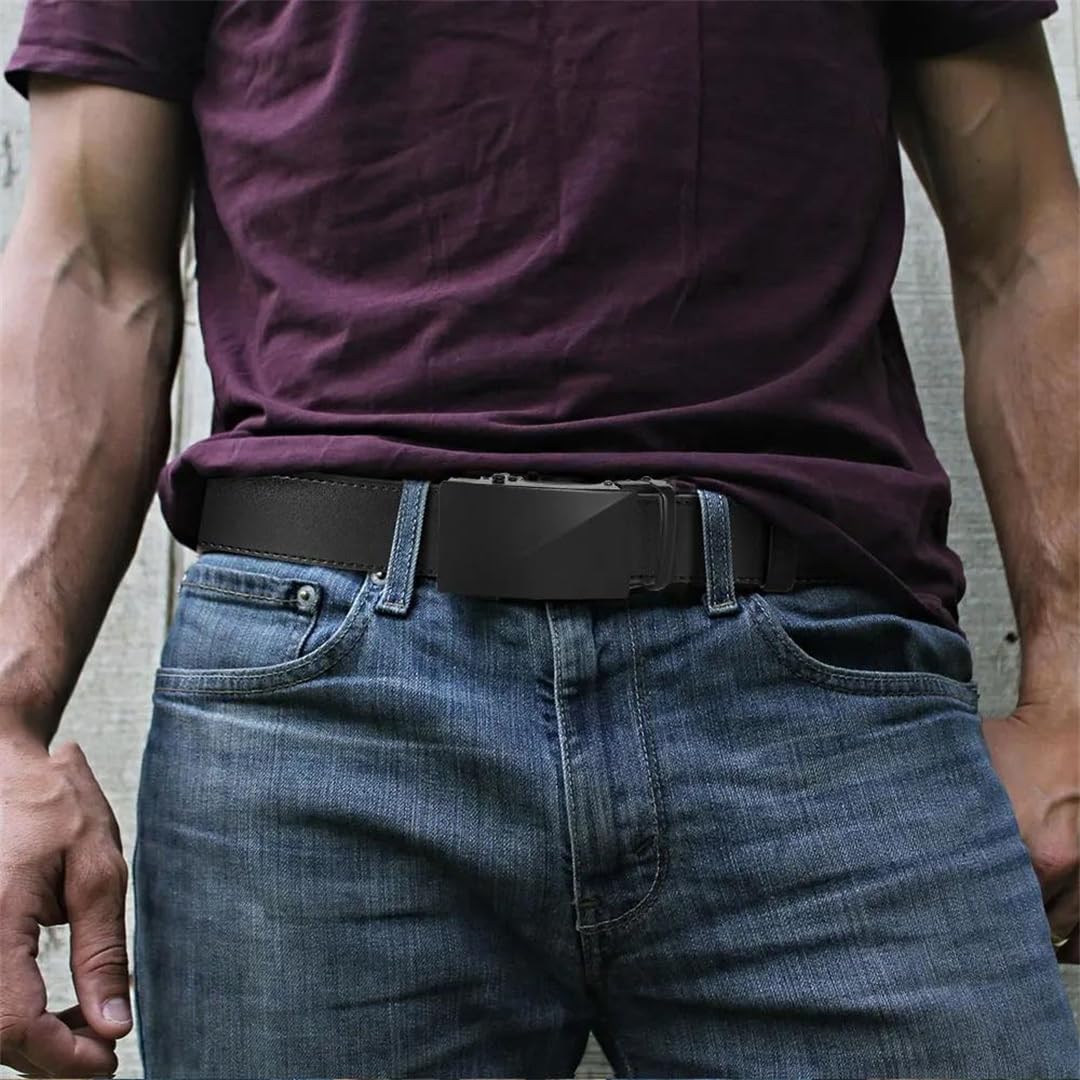Yeuyyben Cinturón de trinquete de cuero genuino para hombre, ajustable, hebilla automática, casual, para negocios