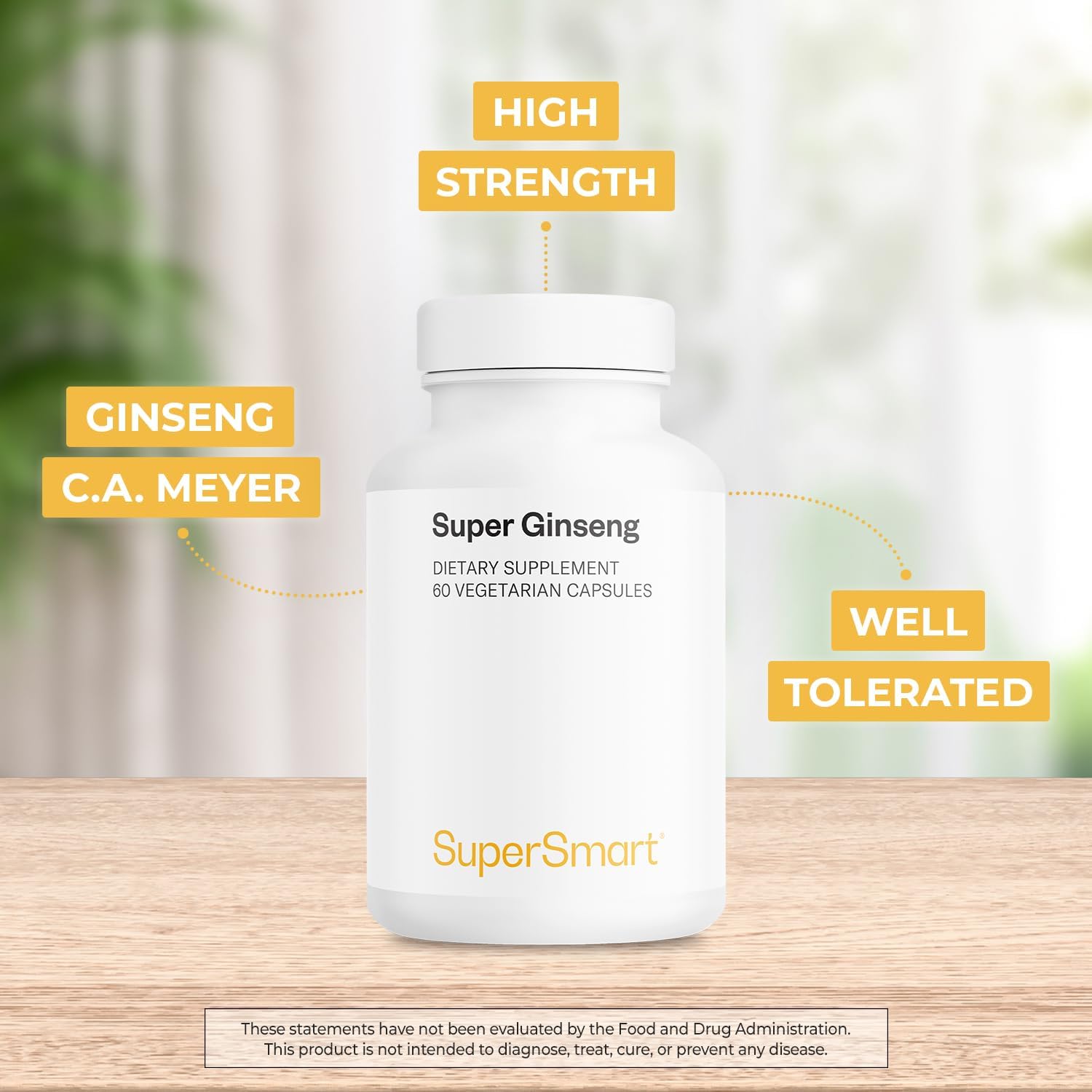 Supersmart - Ginseng Standardized to 30% Ginsenosides 2000 mg Per Day - Supports & Boost Immune System | Non-GMO & Gluten Free - 60 Vegetarian Capsules