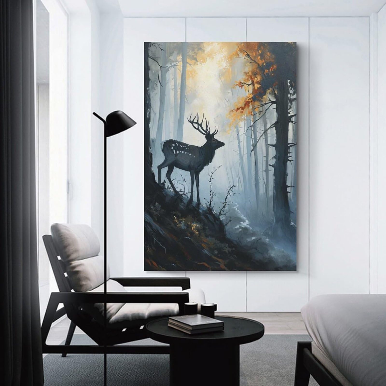 Junmoney Wall Art Print Sylvan Stag, 16x24inch(40x60cm), for Bedrooms, Workspaces And Everyday Interiors, Stylish Home Artwork for Focal Walls