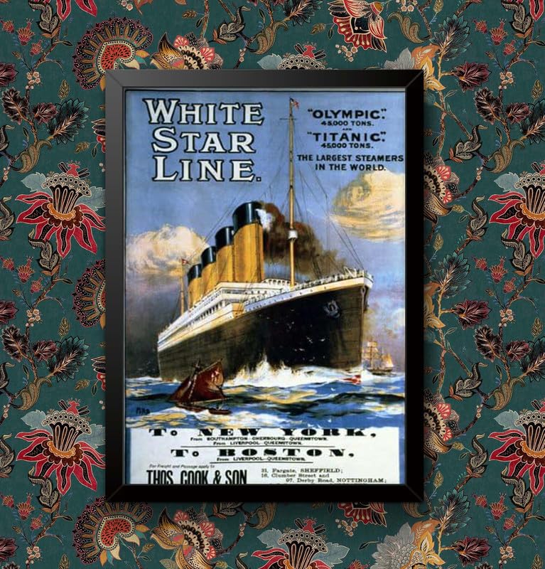 Vintage White Star Line Titanic & Olympic Cruise New York Boston Travel Poster Wall Art Print | (A4 Framed - Black Frame)