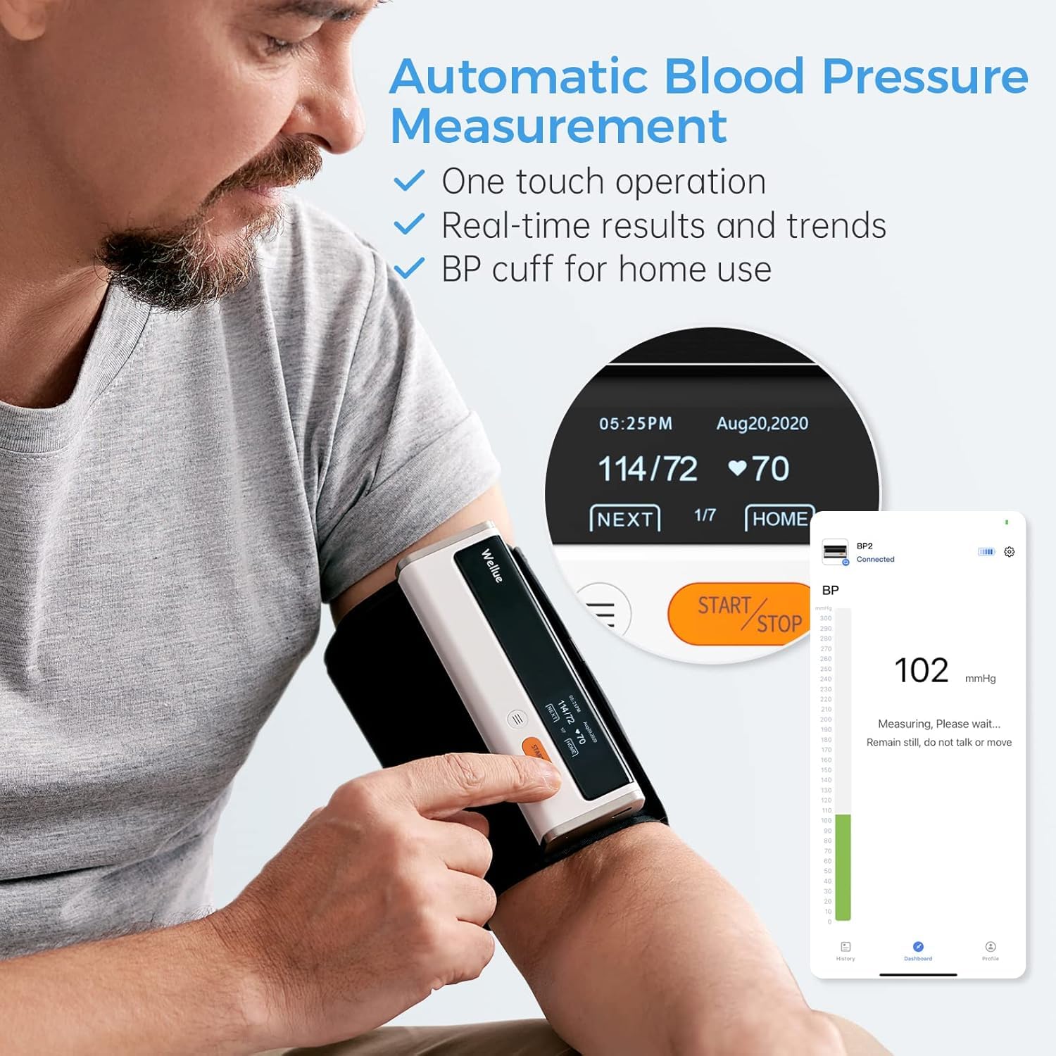 Wellue Armfit Plus Tensiómetro de Brazo Digital con Función de ECG, Monitor para la Presión Arterial, APP de Conexión Bluetooth para iOS y Android