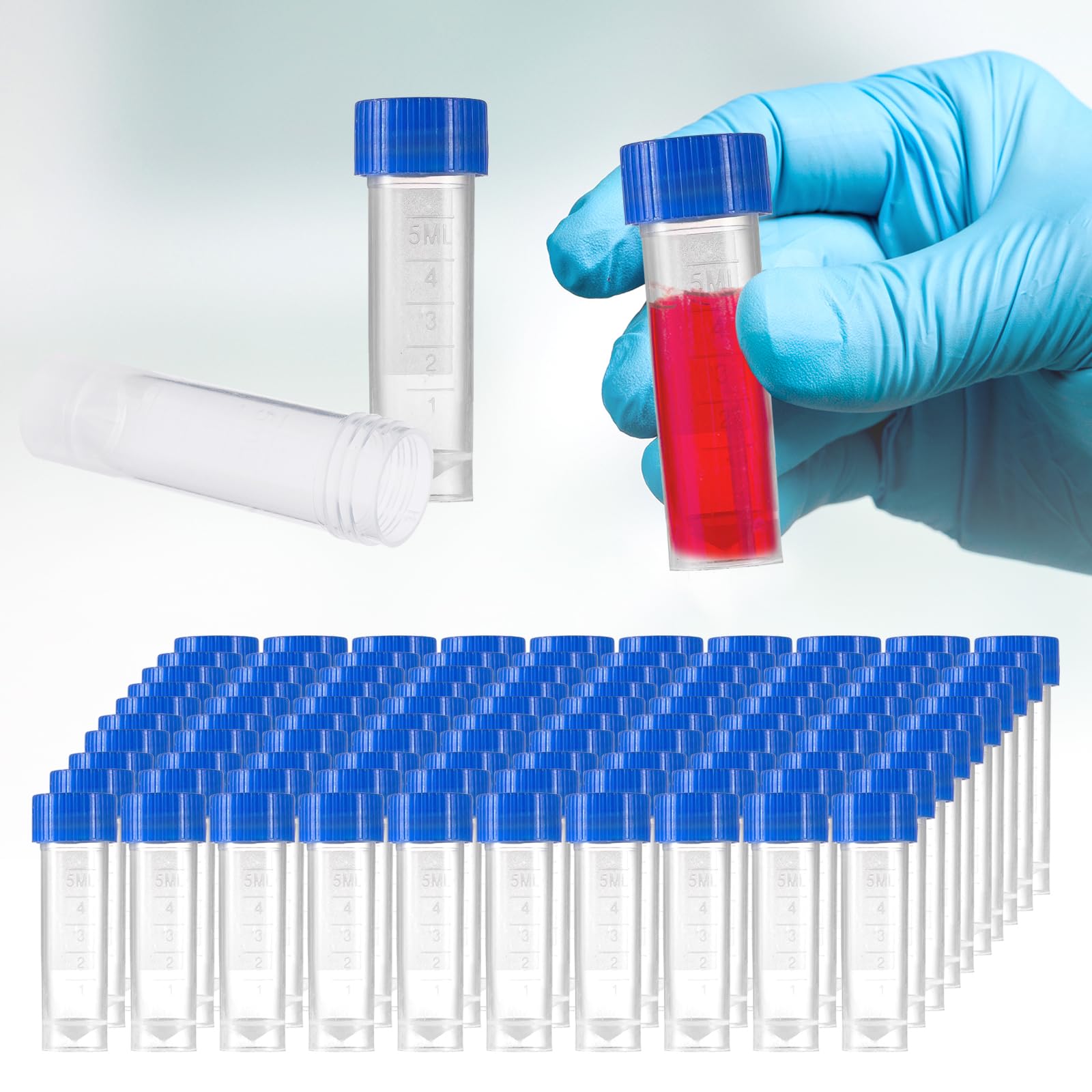 Tubos de ensayo congelados de plástico de laboratorio de 5 ml, 200 unidades, viales de criovial, tubos de ensayo de plástico, tubos de plástico autosuficientes con tapas de rosca, para