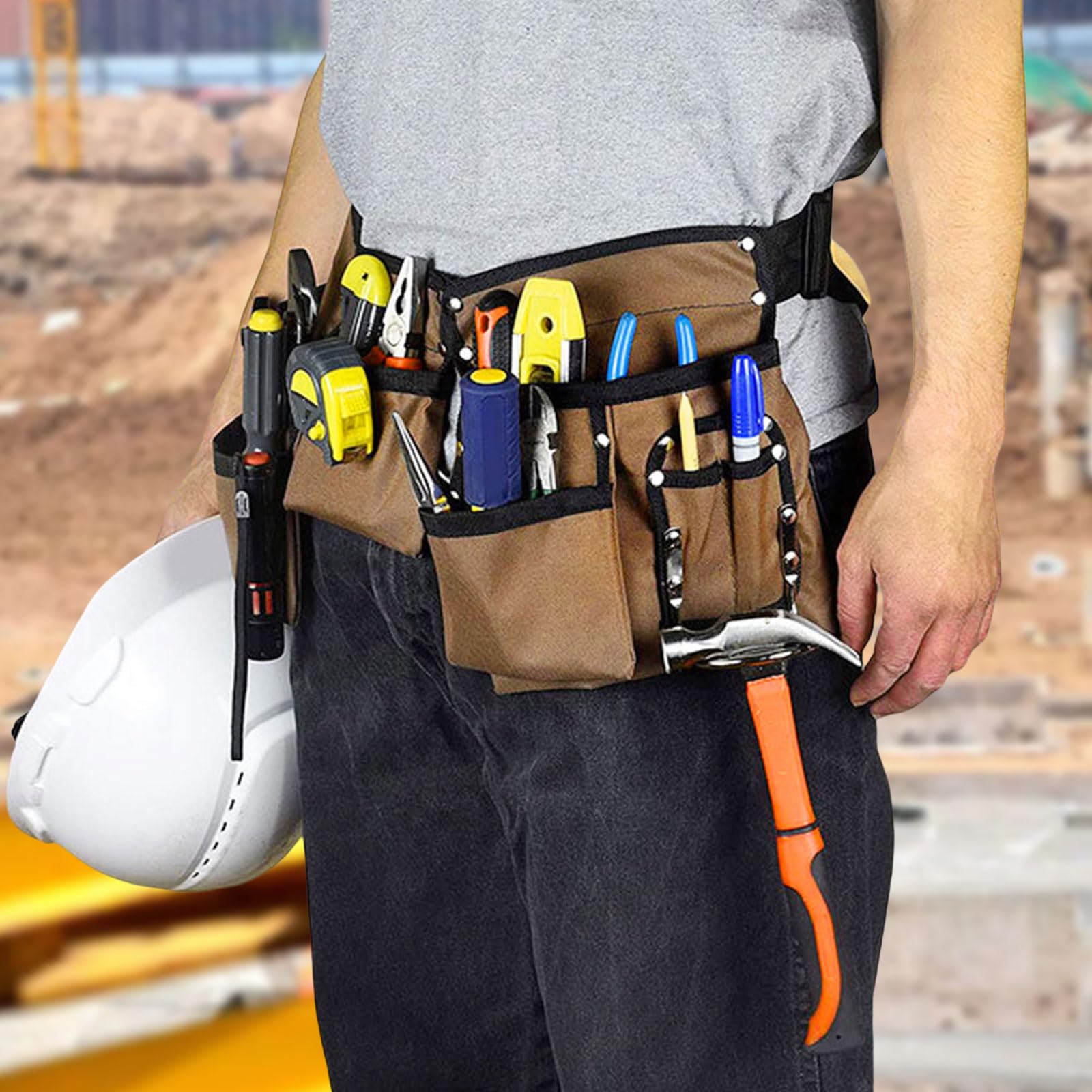 Cintura porta attrezzi in tela con 19 tasche Cintura regolabile con fibbia a sgancio rapido per costruzioni da falegname Fibbia a sgancio da lavoro