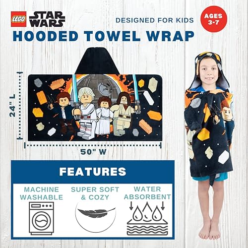 Miniatura 9 de Franco Lego Star Wars The Child Mandalorian - Toalla de algodón suave con capucha para niños, piscina, playa, 24 x 50 pulgadas (producto oficial de