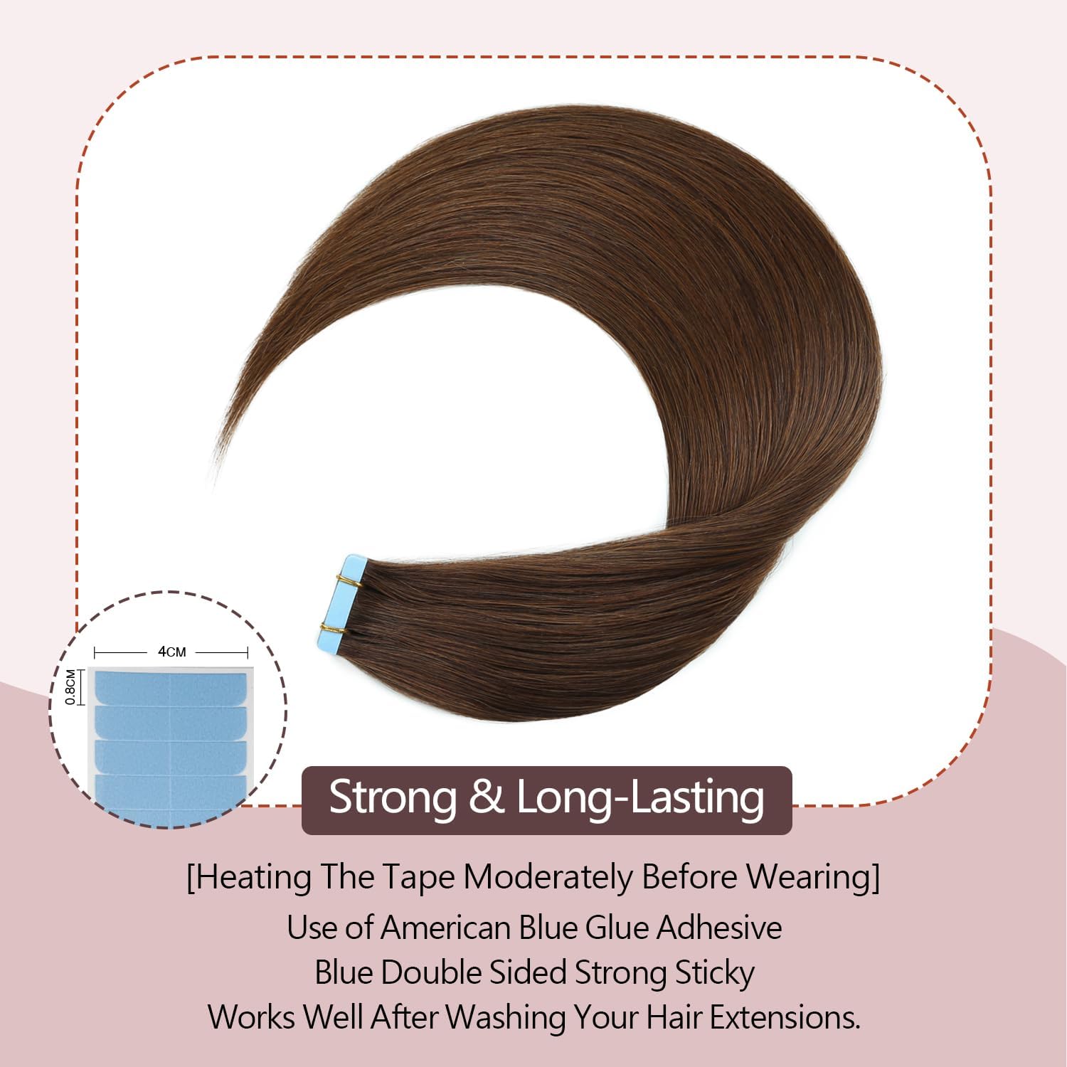 Sunya Tape in Hair Extensions Human Hair Chocolate Brown Tape Hair Extensions 20 inch Tape in Hair Extensions Natural Invisible Straight Hair Extensions Tape in 50g 20pcs/Pack - Image 3
