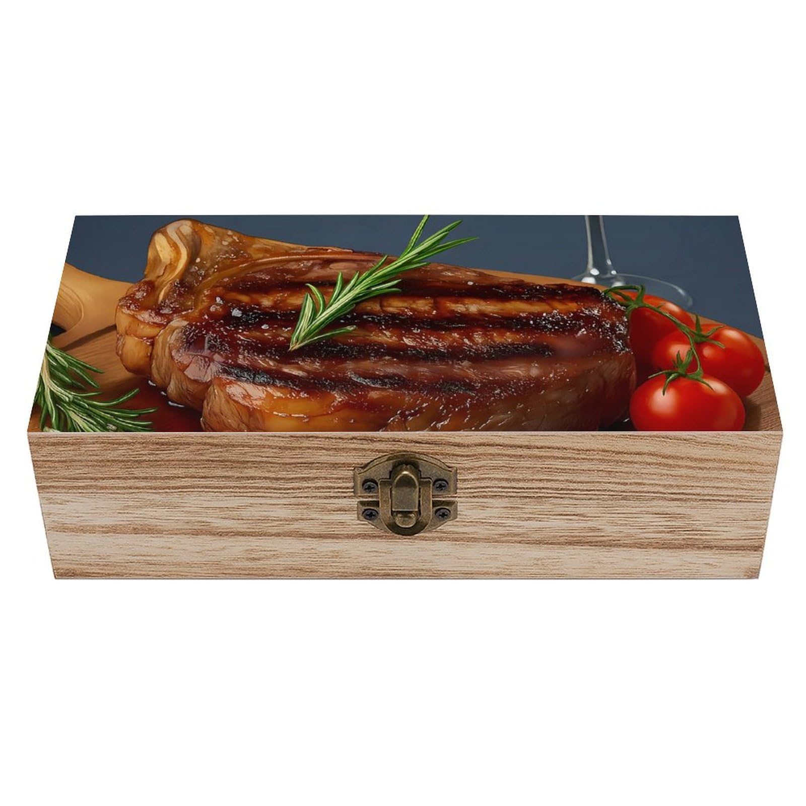 HLBSDM Delicious Beef And Red Wine Retro Wooden Storage Box Jewelry Art Gift Boxs Decorative Keepsake Boxes