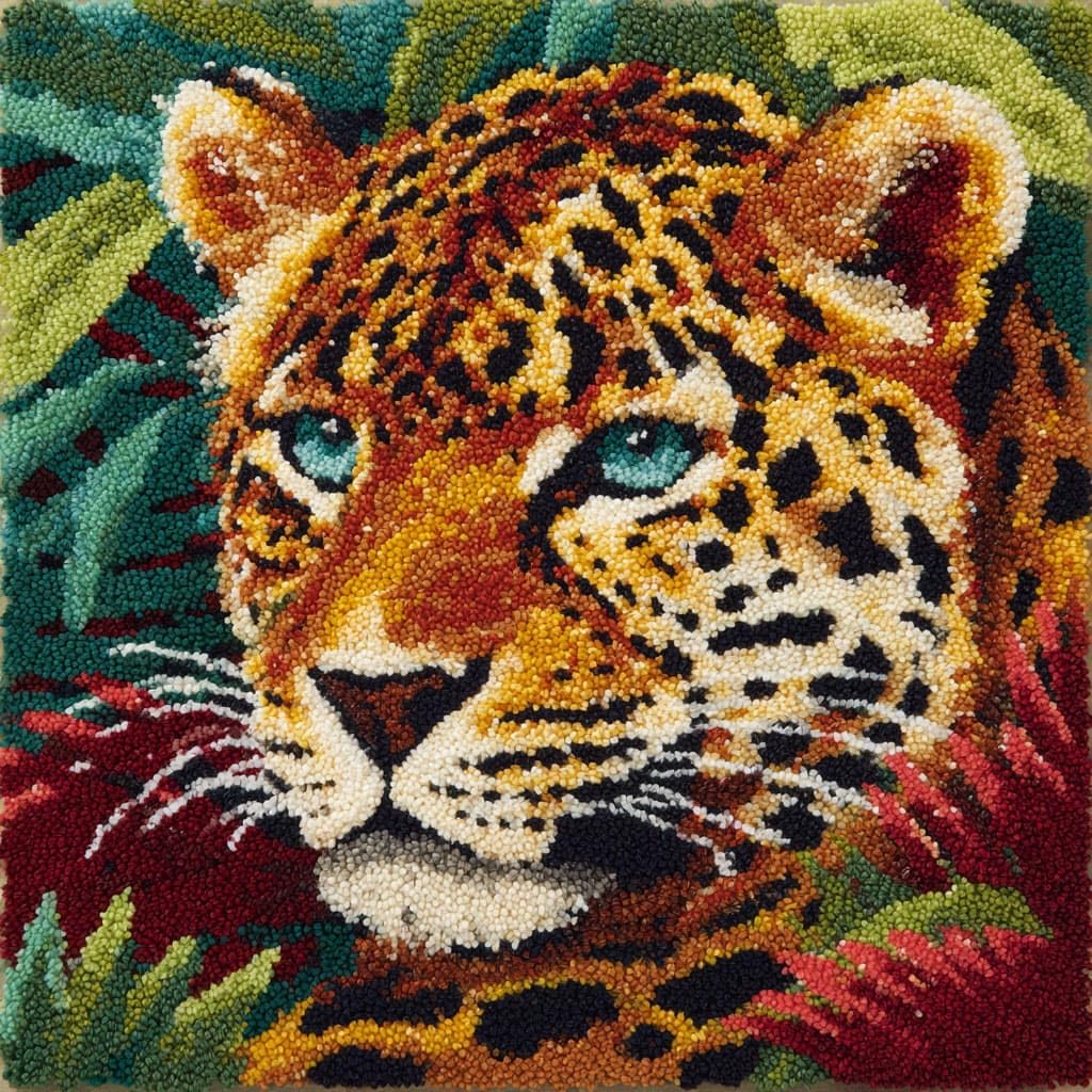 Henypt Latch Hook Cushion Kits 17X17inch, Leopard